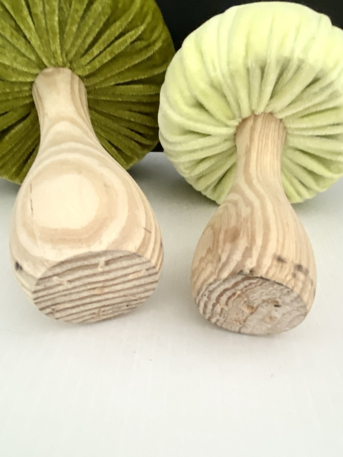(2) Flora Bunda Green Velvet Mushroom Retro Mushrooms Shelf Sitter Spring Decor
