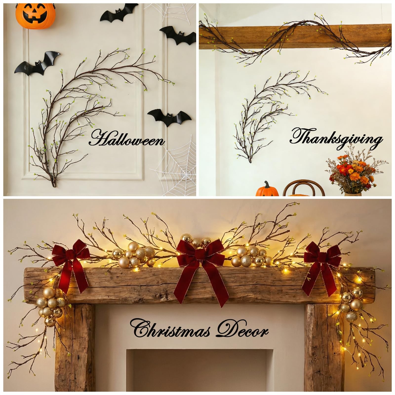 118″Faux Hanging Curly Willow Grapevine Bendable Tree Branche Wall Greenery