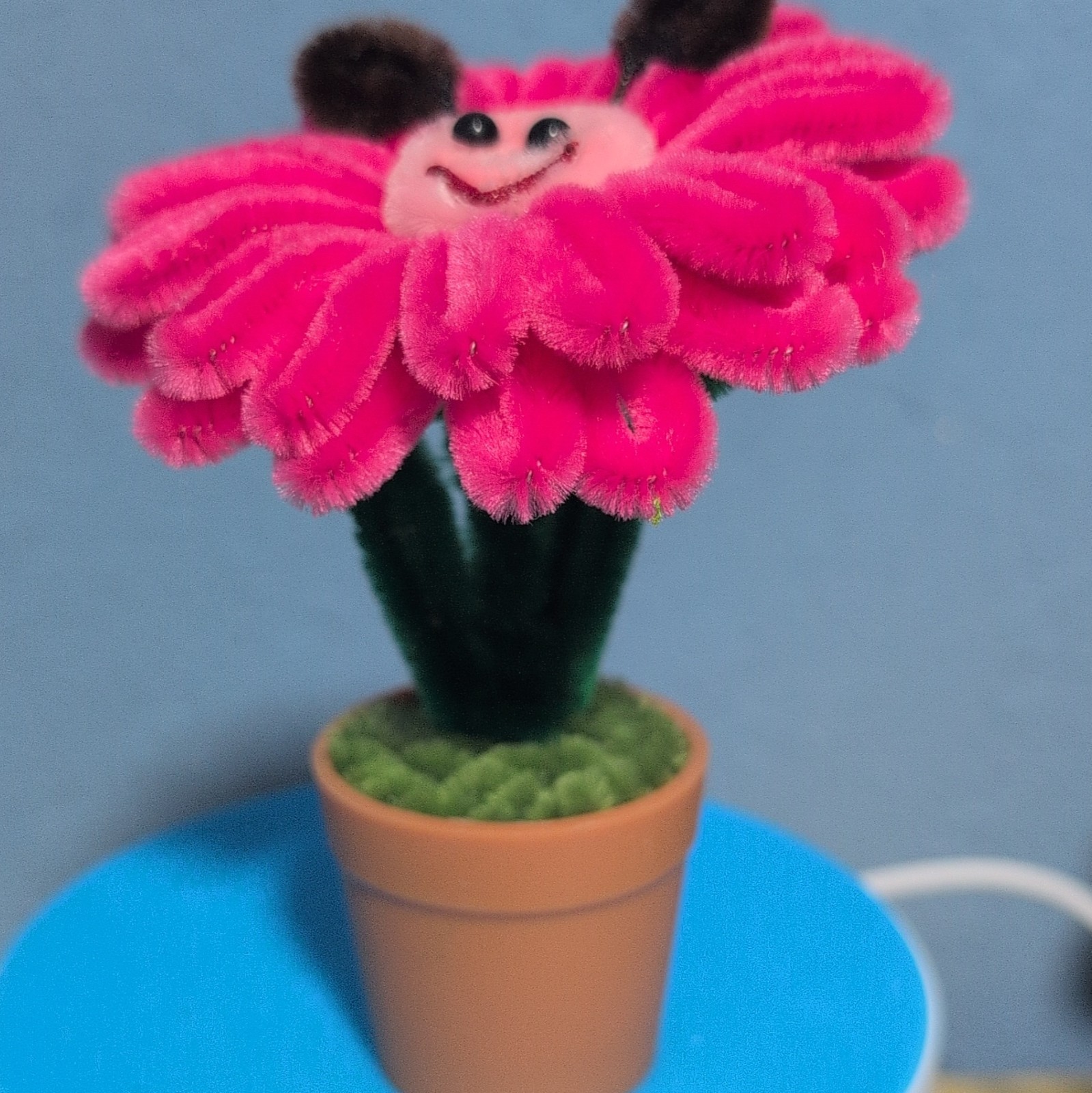 Artificial Pink Flower Arrangement in Pot with Smiley Face Bee Decor 3 in