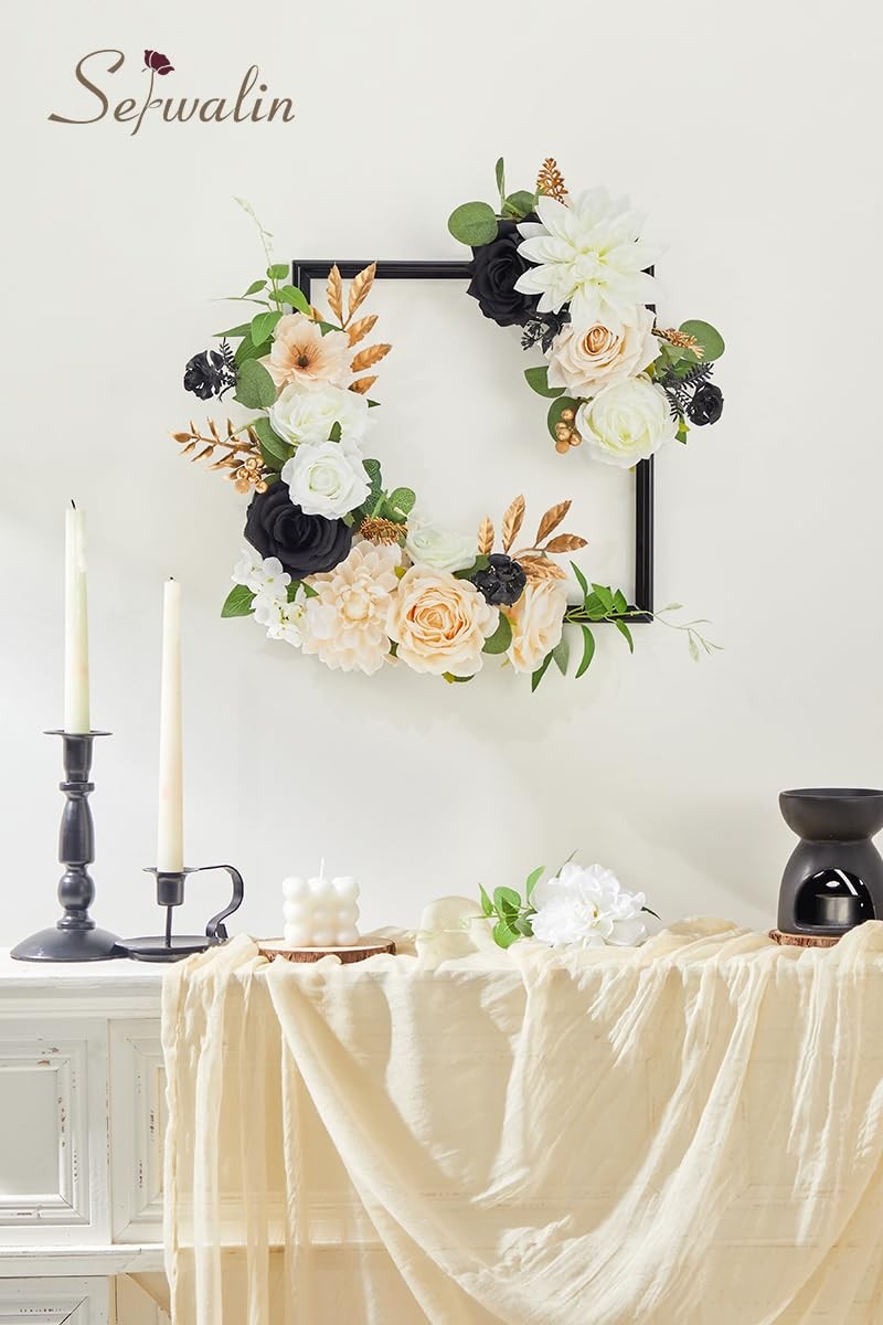 Artificial White & Black & Champagne Flowers, Silk Fake Flowers for DIY Weddi…