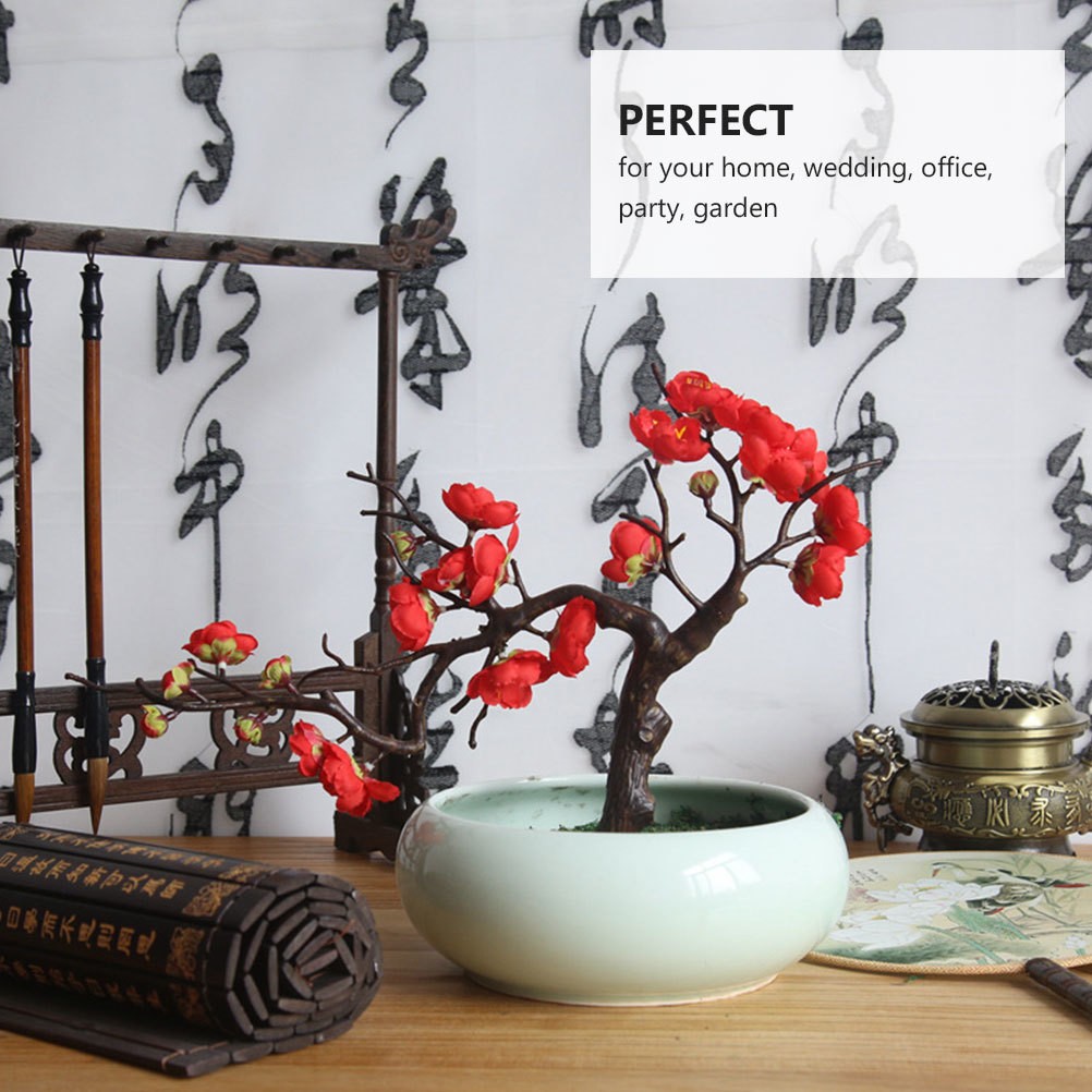 1Pc Fake Red Plum Blossom Flower Lifelike for Coffee Shop Home Decoration