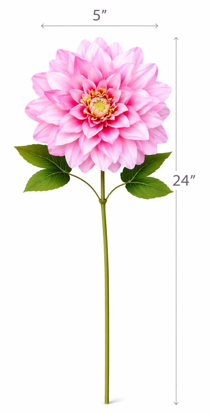 Pink Dahlia Stem Faux Flower 24 Inch 5 Inch Bloom Soft Pink Artificial Dahlia We