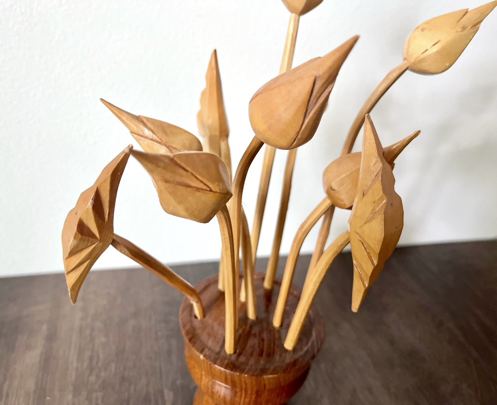 Hand Carved Monkey Pod Wooden Flower Arrangement Vase Mid century