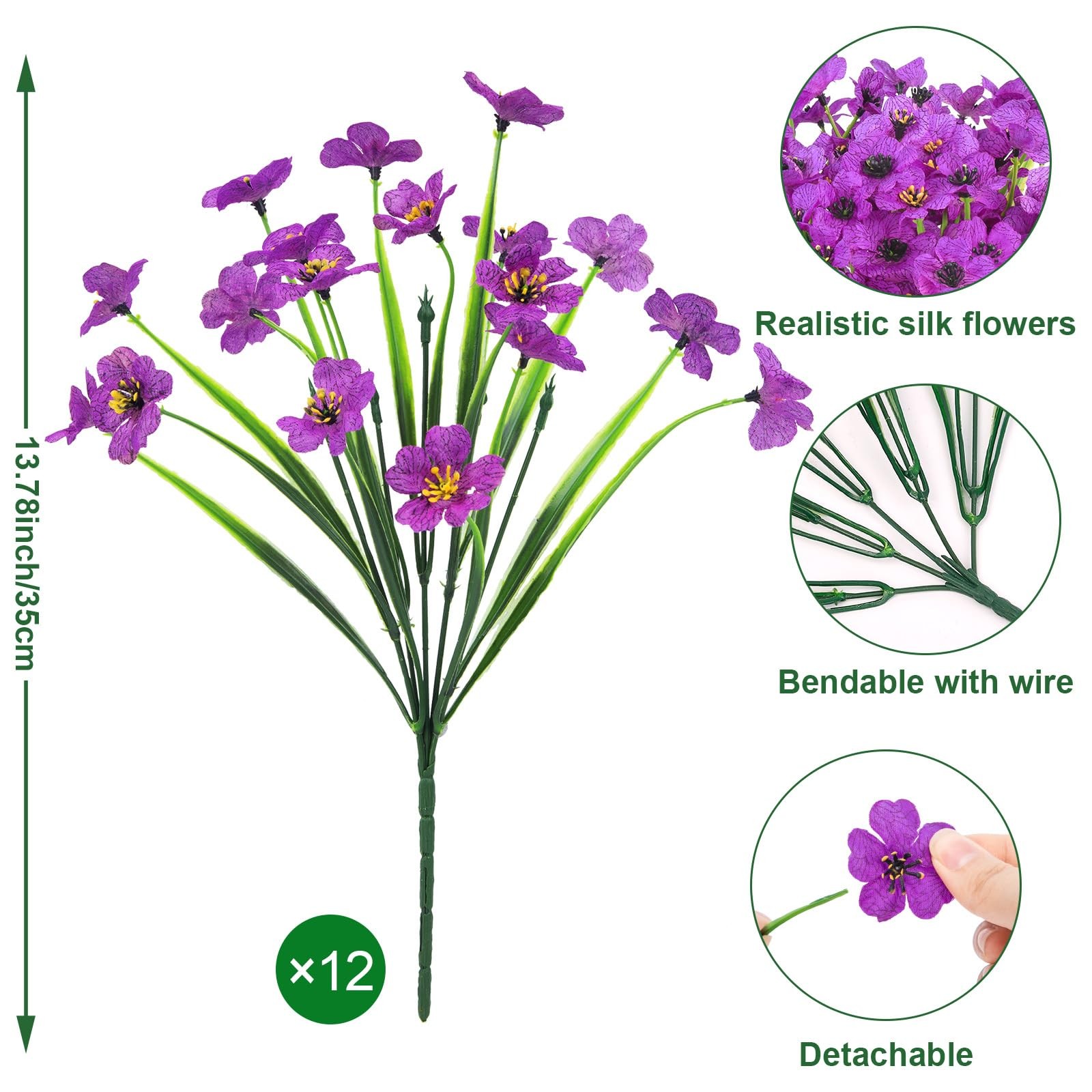 12 Bundles Artificial Flowers for Outdoors Fake Silk Flowers UV Resistant Fau…