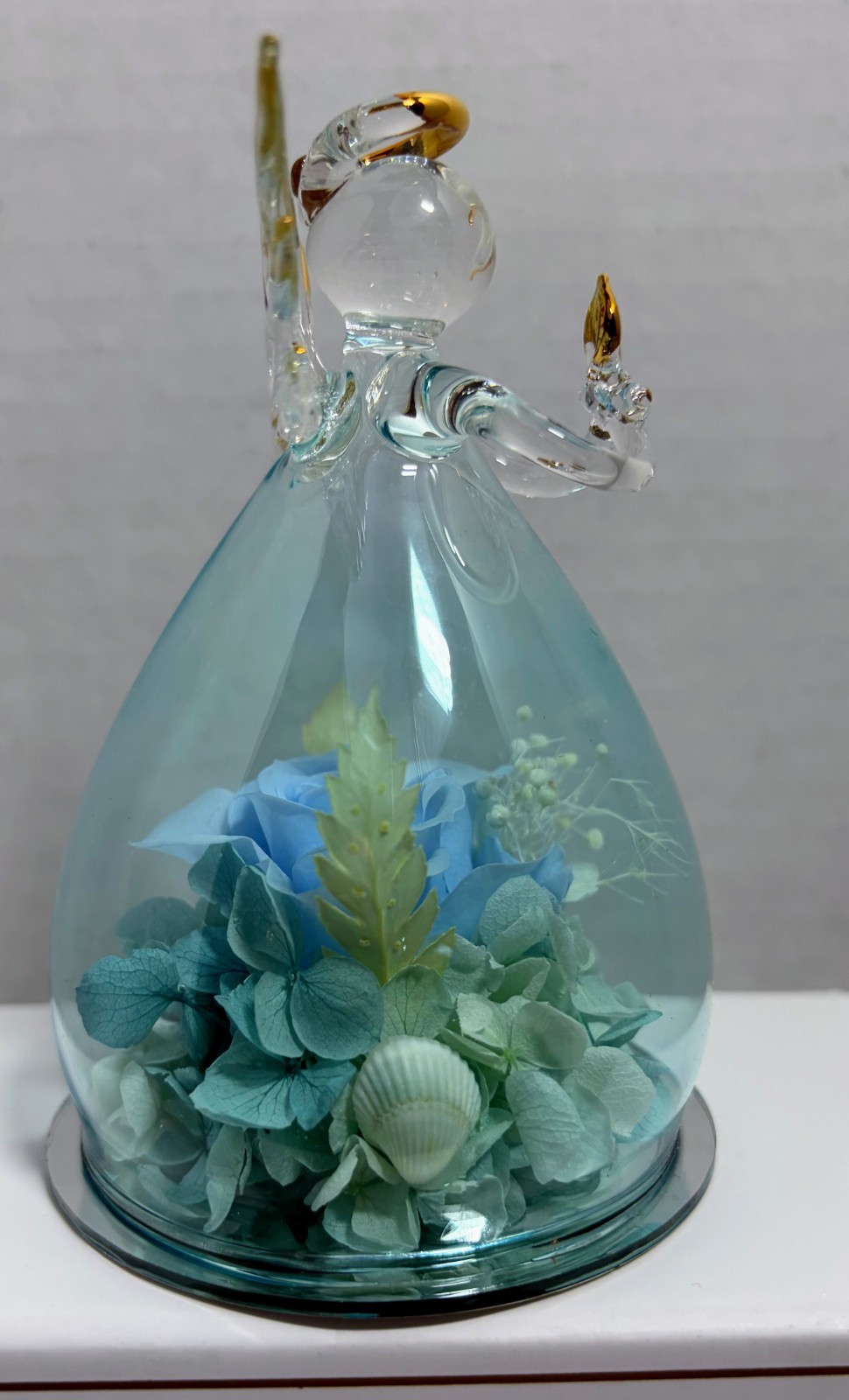 Glass Angel Figurine with Preserved Flowers – Eternal Rose ANLUNOB – Gift Box In