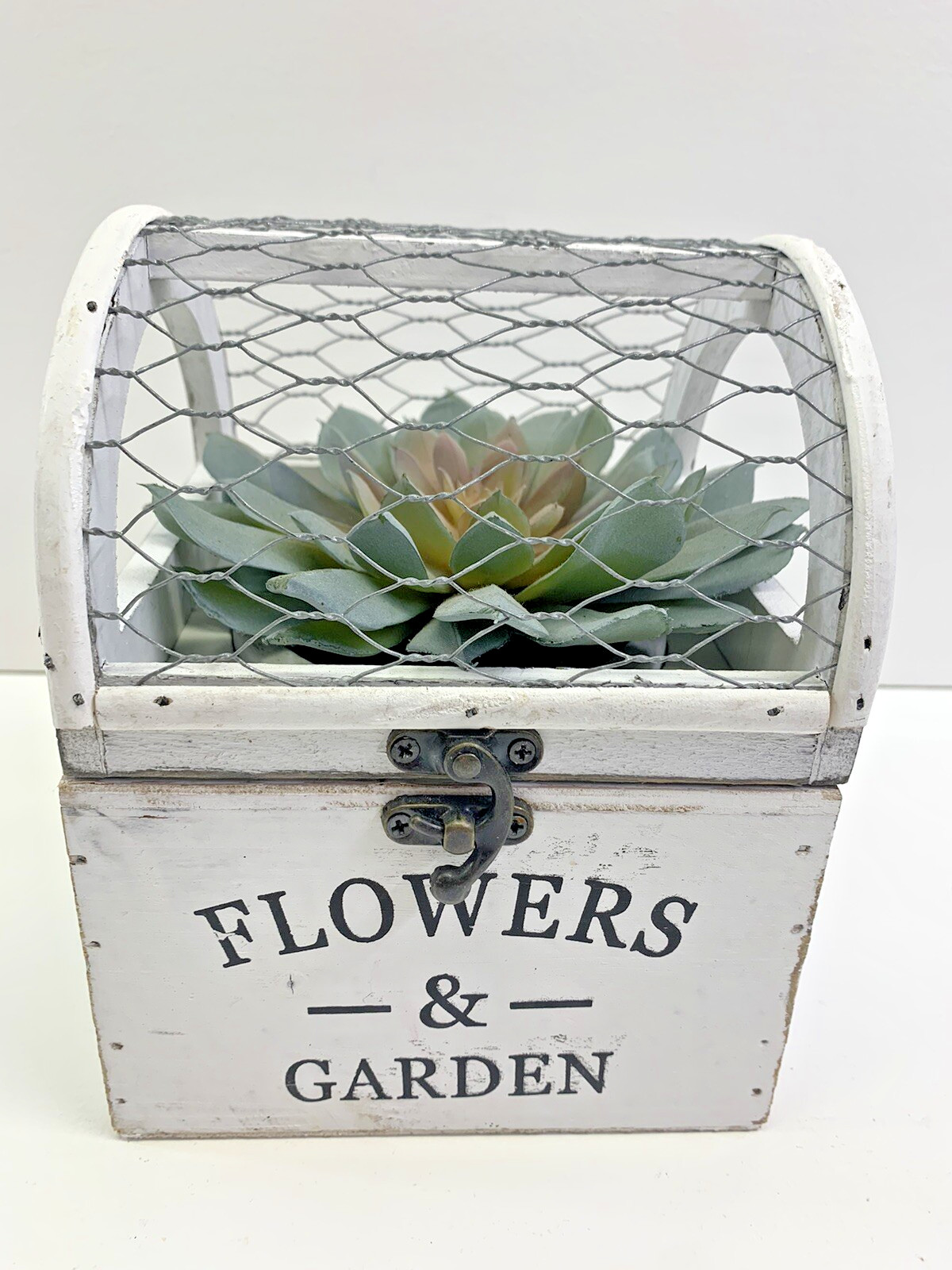Weathered Cage Plant Holder With Artificial Garden Succulent Farmhouse Decor