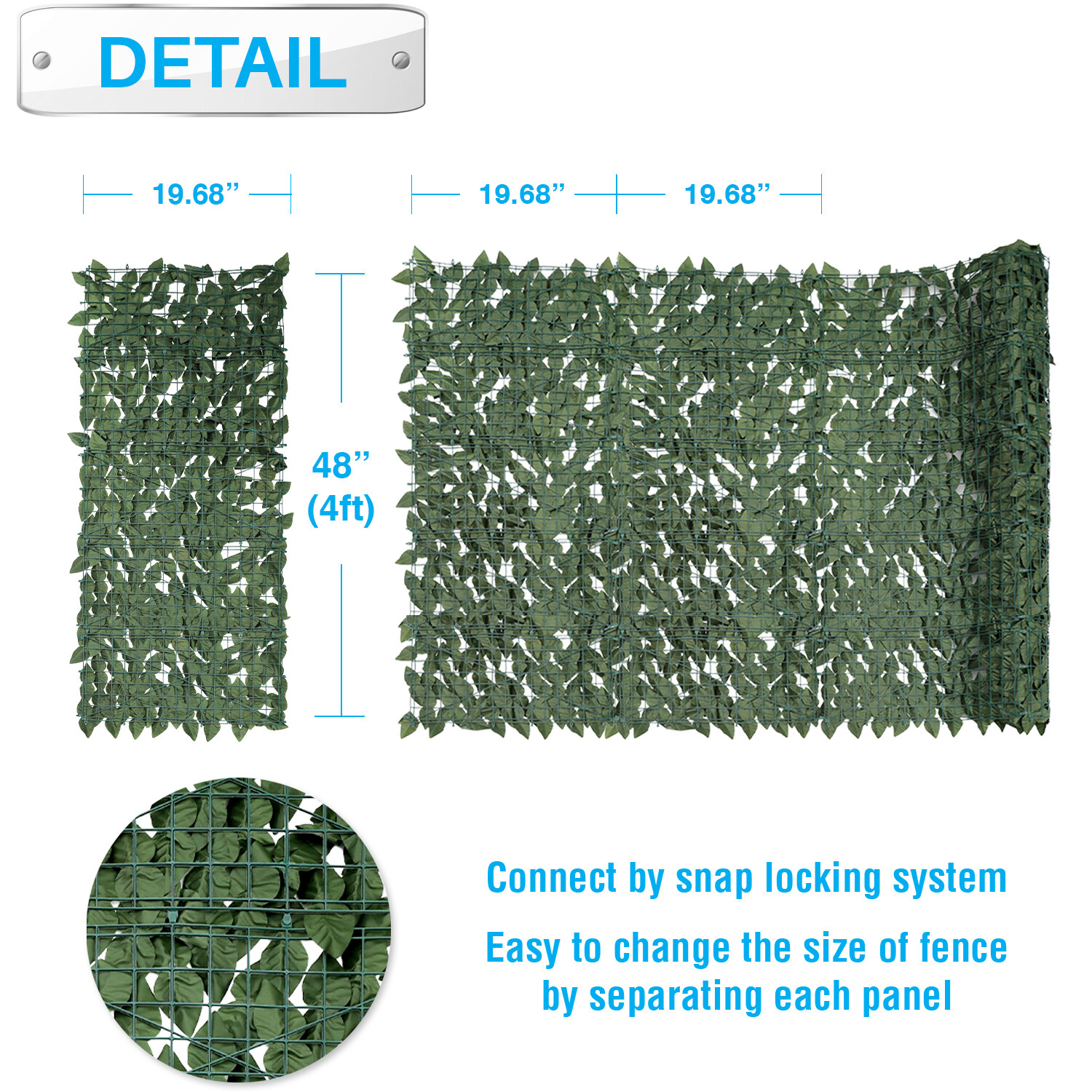 Artificial Faux Laurel Leaves Privacy Fence Screen Dark Green w/ Mesh Backing