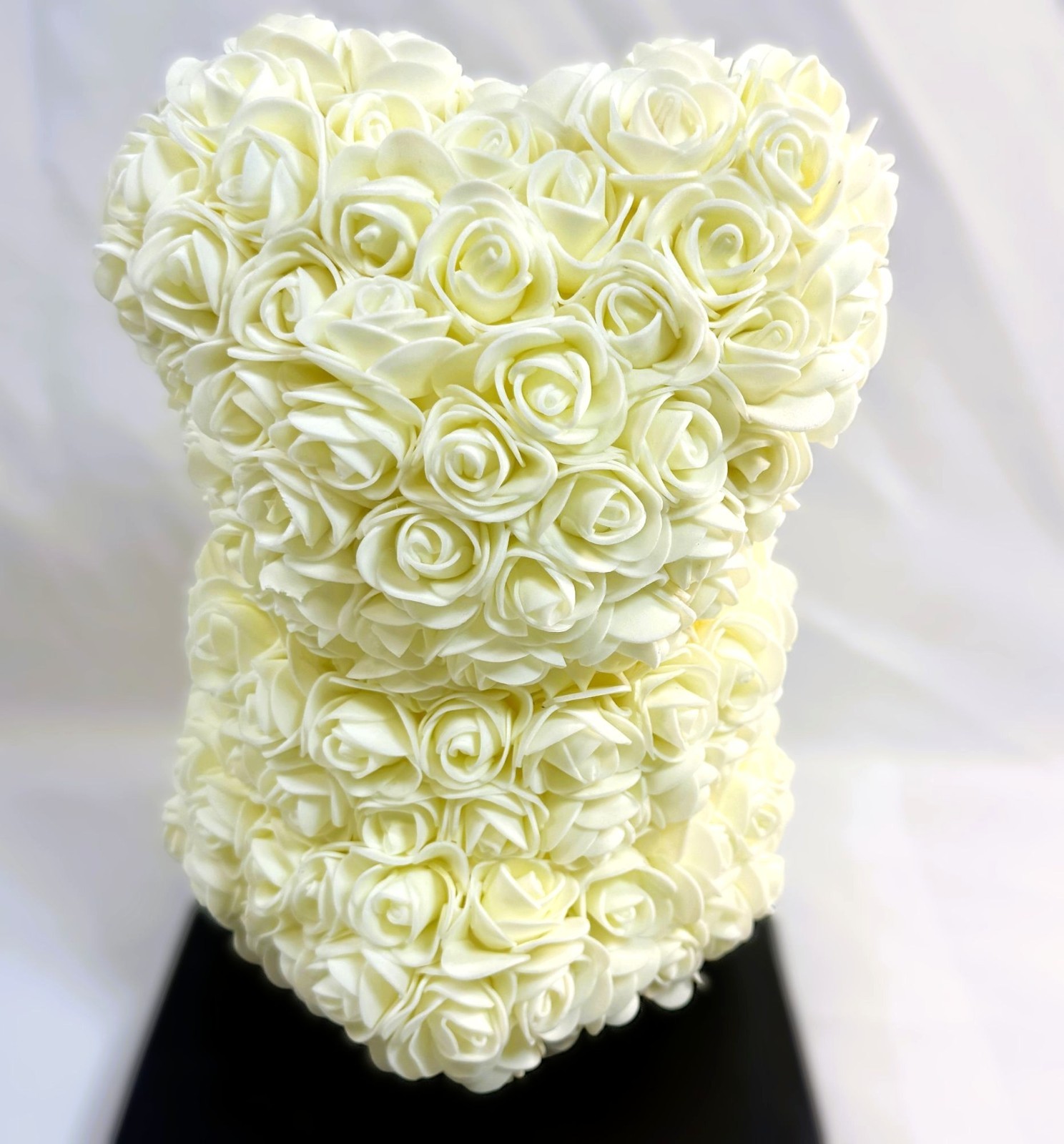 White Rose Bear Gift in Box Foam Flower Teddy Decoration New