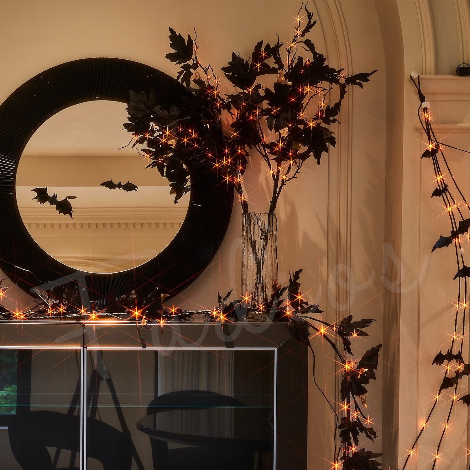 Halloween Black Branch Lights with Maple Leaves 120LED 32IN Battery Operated …