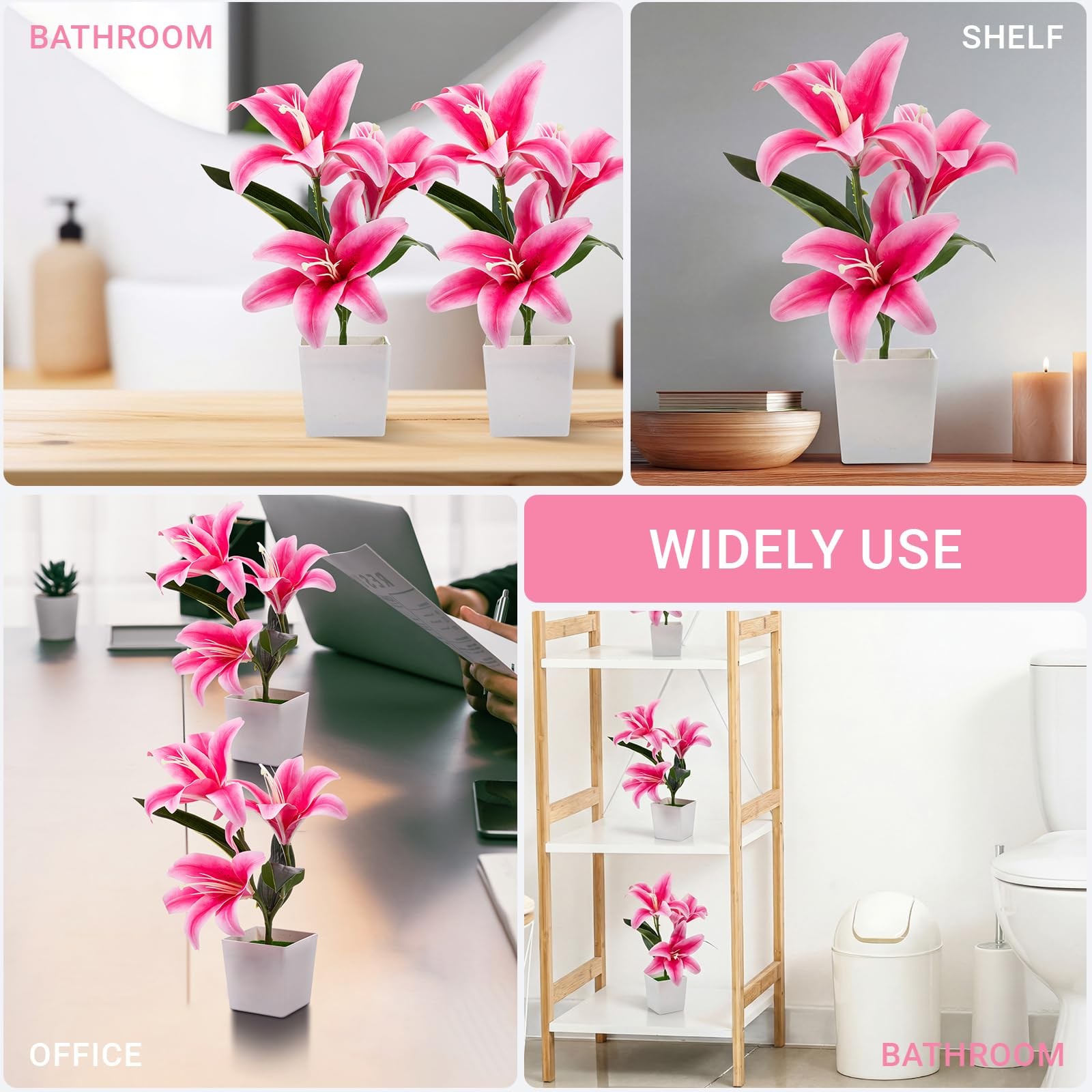 5 Pcs Artificial Lily Flowers Small Potted Tiger Lily Fake Silk Faux Spring E…