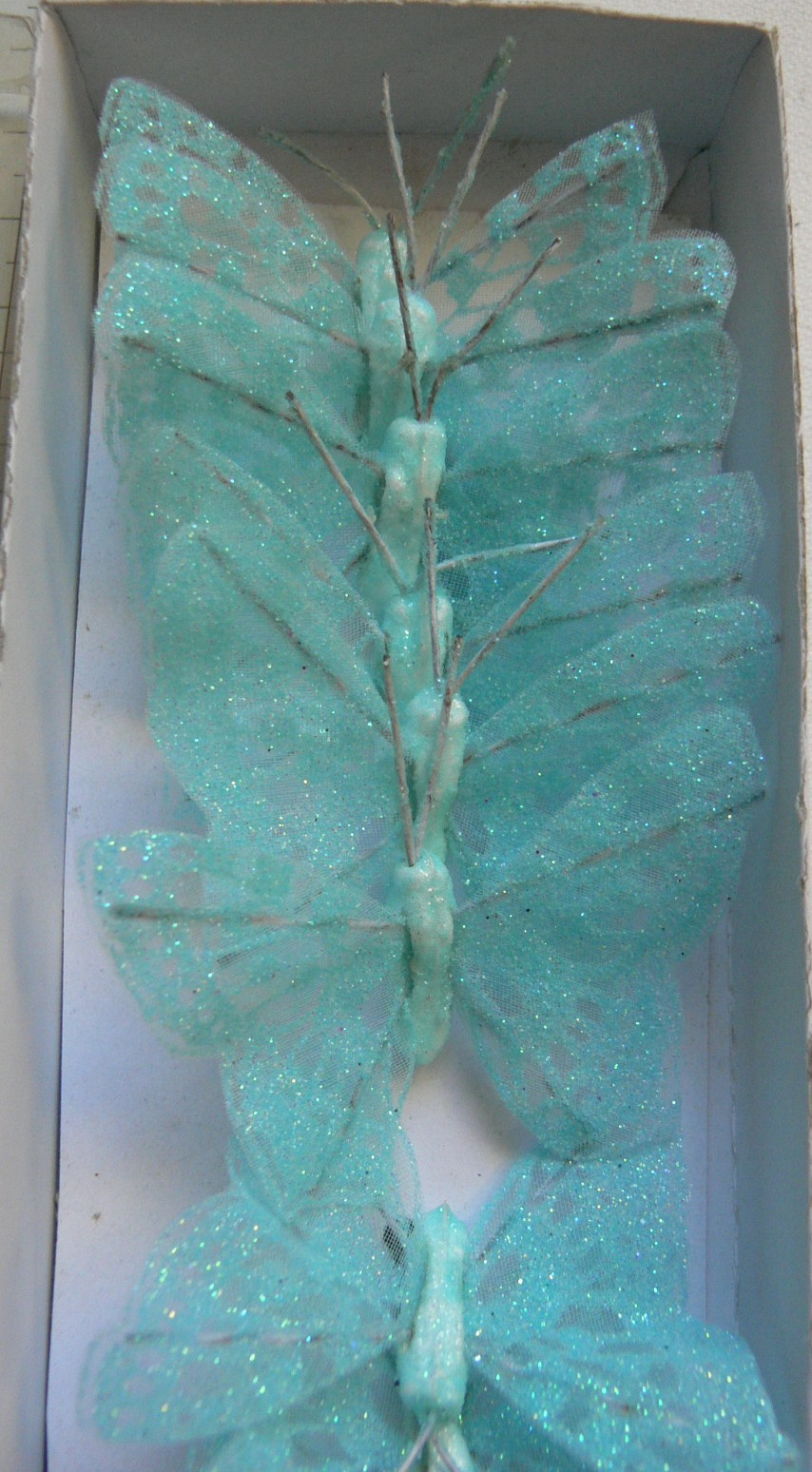 BUTTERFLY Pack 12 Piece LT BLUE – 40x65mm – Antennae’s + Stem 12cm long – KSCRT