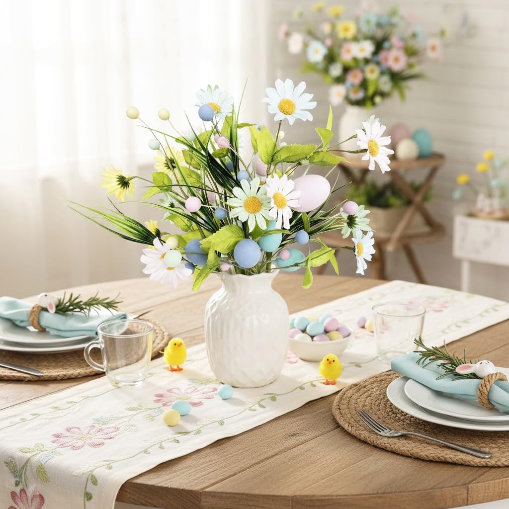 Easter Artificial Flowers with Eggs, 6 Pcs Spring Floral Arrangement