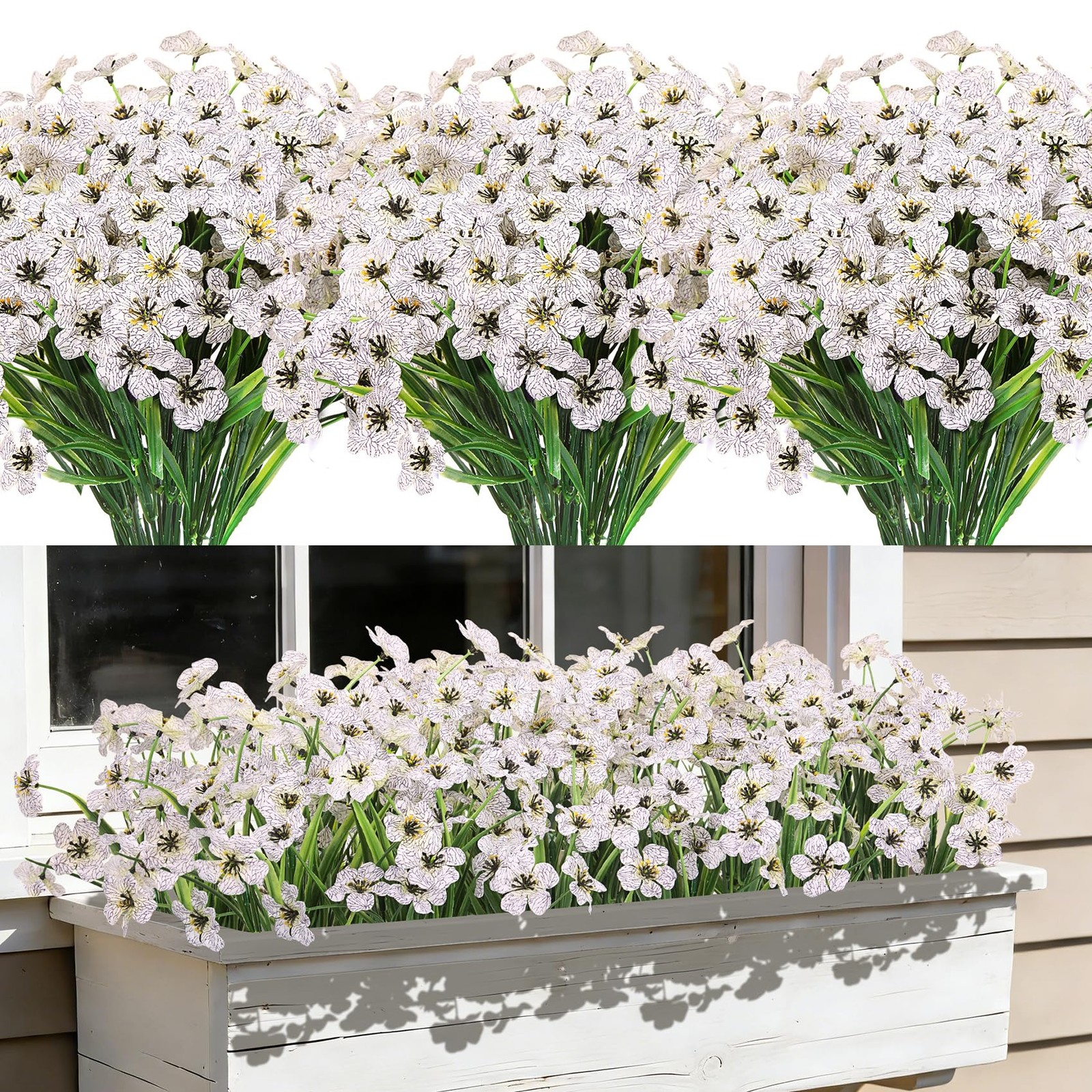 24 Bundles Artificial Flowers for Outdoors, Fake Silk Flowers UV Resistant Fa…