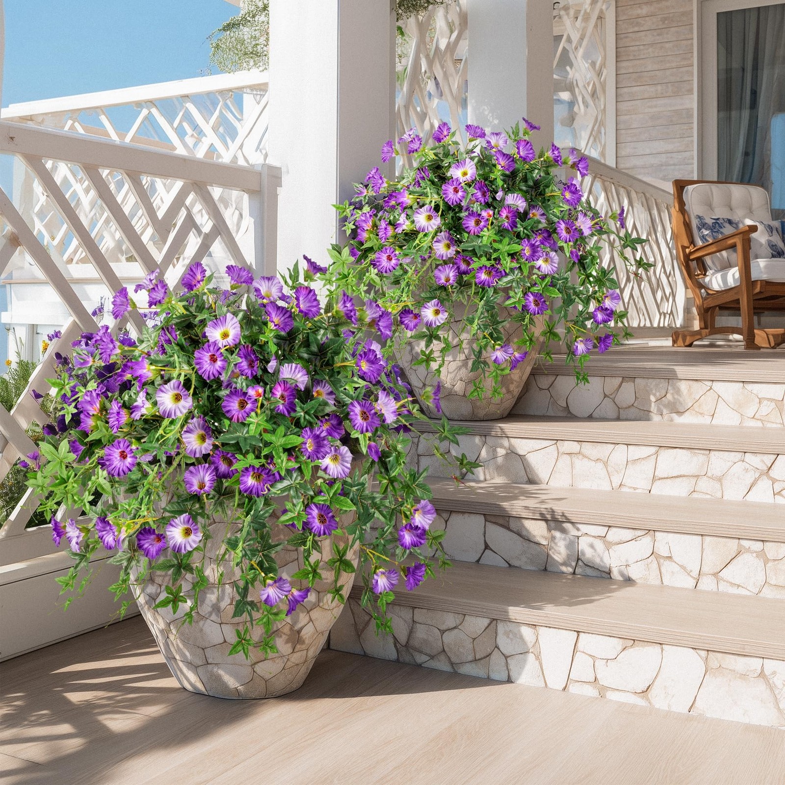 ENALGRE Artificial Petunias 2PCS Purple with Pot UV Resistant Outdoor Decor