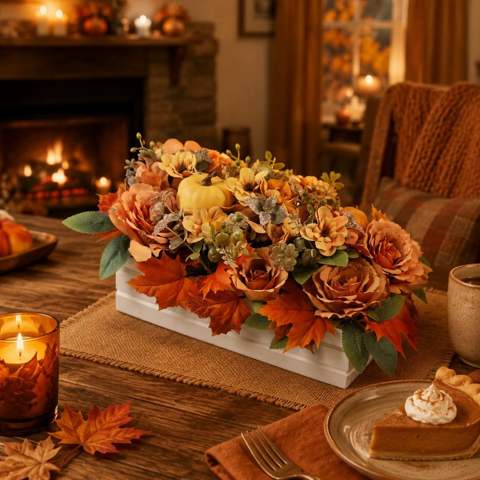 Fall Desktop Centerpiece Mixed Foliage Seasonal Decor Lightweight