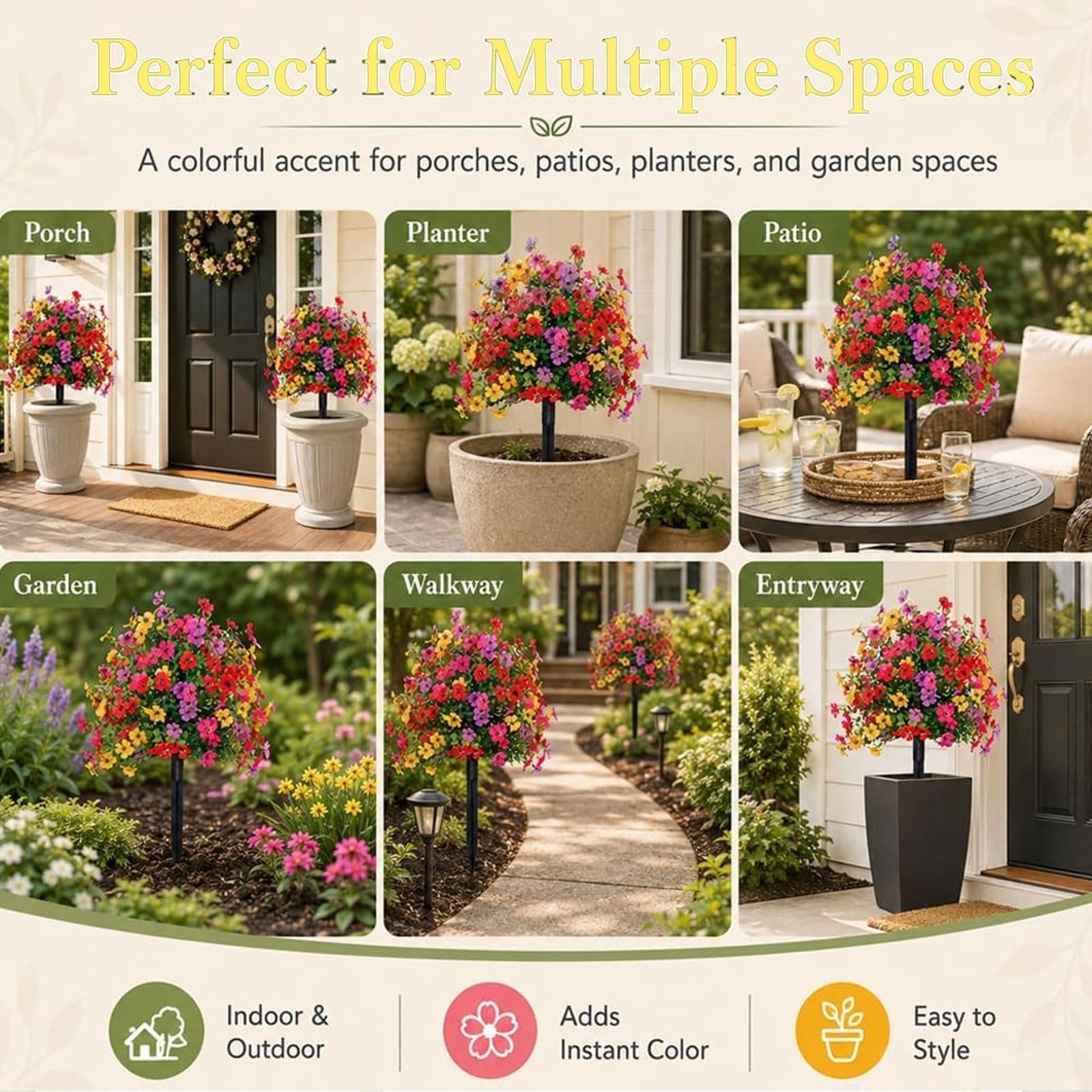 2PCS 20″ UV Resistant Artificial Topiary Balls – Faux Flowers for Indoor/Outdoor
