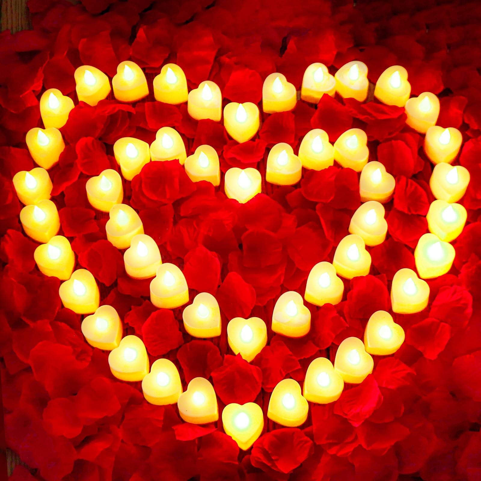 4000 PCS Rose Petals 48 PCS Heart LED Tealight Candles Warm White Valentines