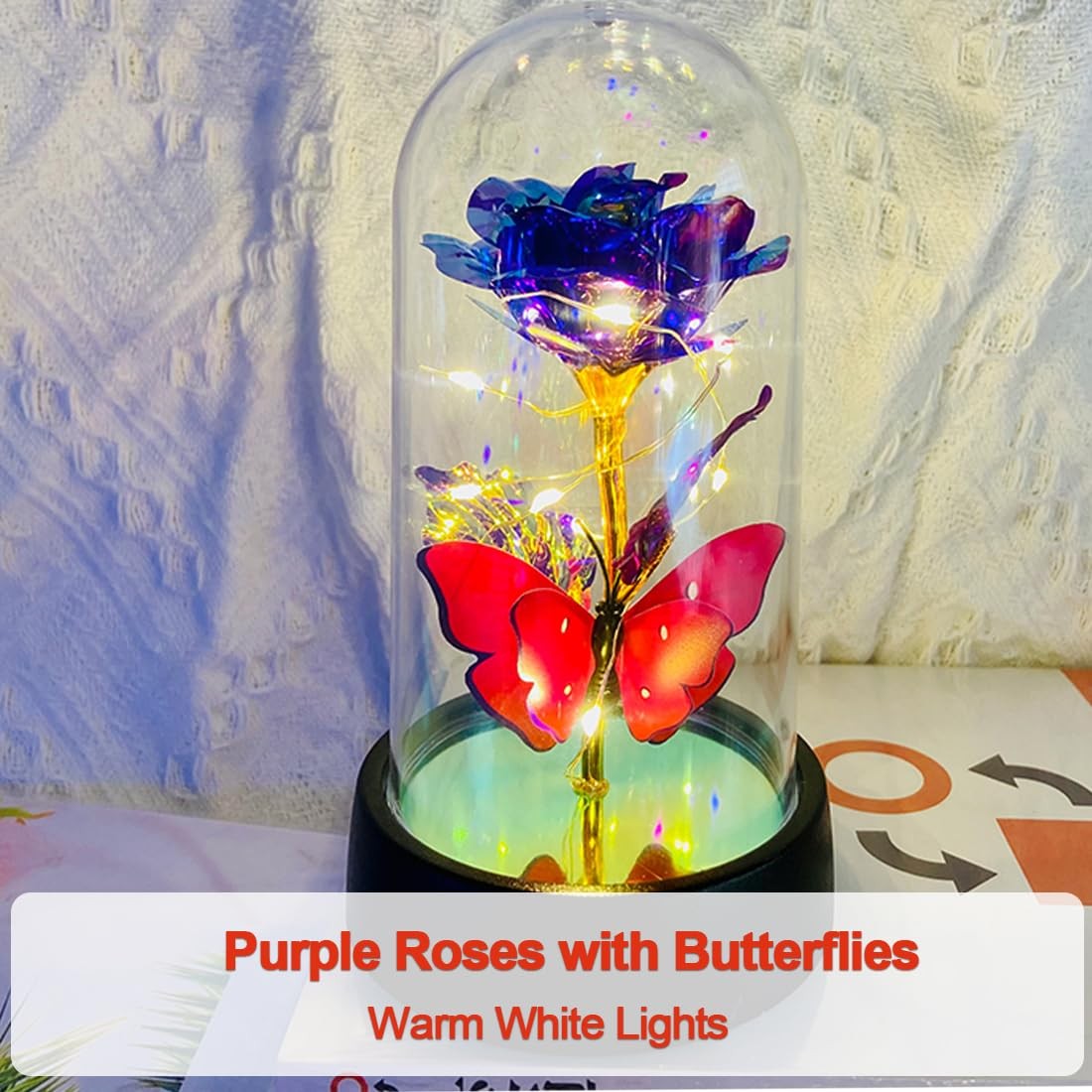 Light Up Forever Eternal Rose Flower in Glass Dome for Birthday Mother’s Day