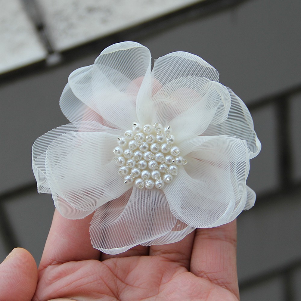 8.5cm Sewing Fabric 3D Chiffon Flower Beads Center DIY Artificial Flower Shoes