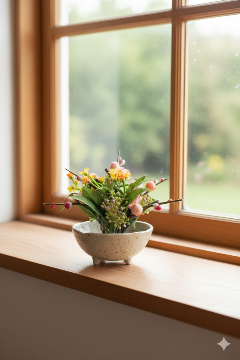Japanese Mini Ikebana Flower Arrangement 4″ | Small Zen Desk Decor Bowl