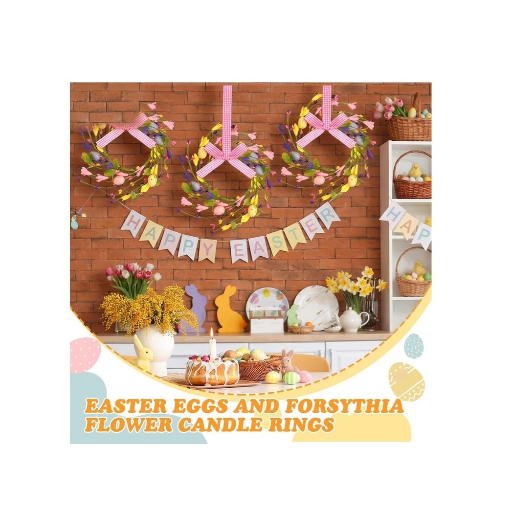 4 pcs Easter Wreaths for Cabinet Mini Spring Artificial Easter Egg Wreath