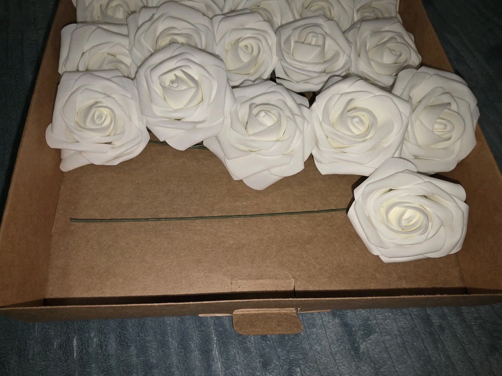 16 White Foam Roses Artificial Flowers Stems Wedding DIY Floral Decor