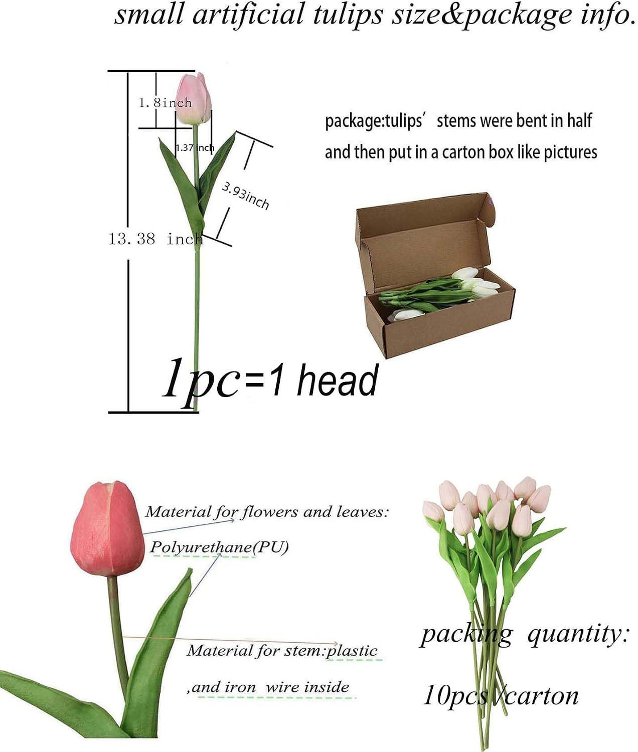 10 Heads Artificial Tulips,Light Champagne | 13.38 Inch,Real Touch PU Faux Flora