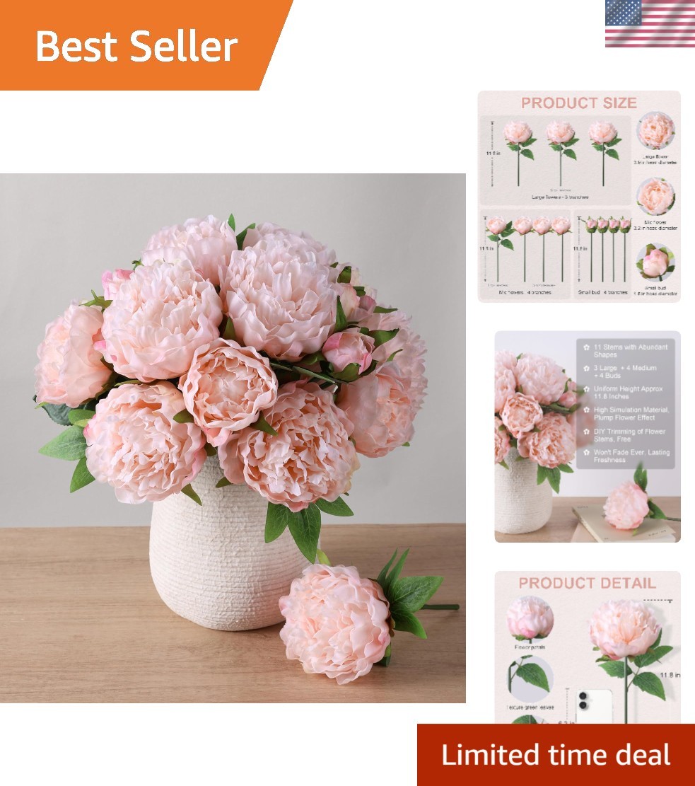 Customizable Silk Peony Arrangement – 11 Light Pink Branches for Any Occasion