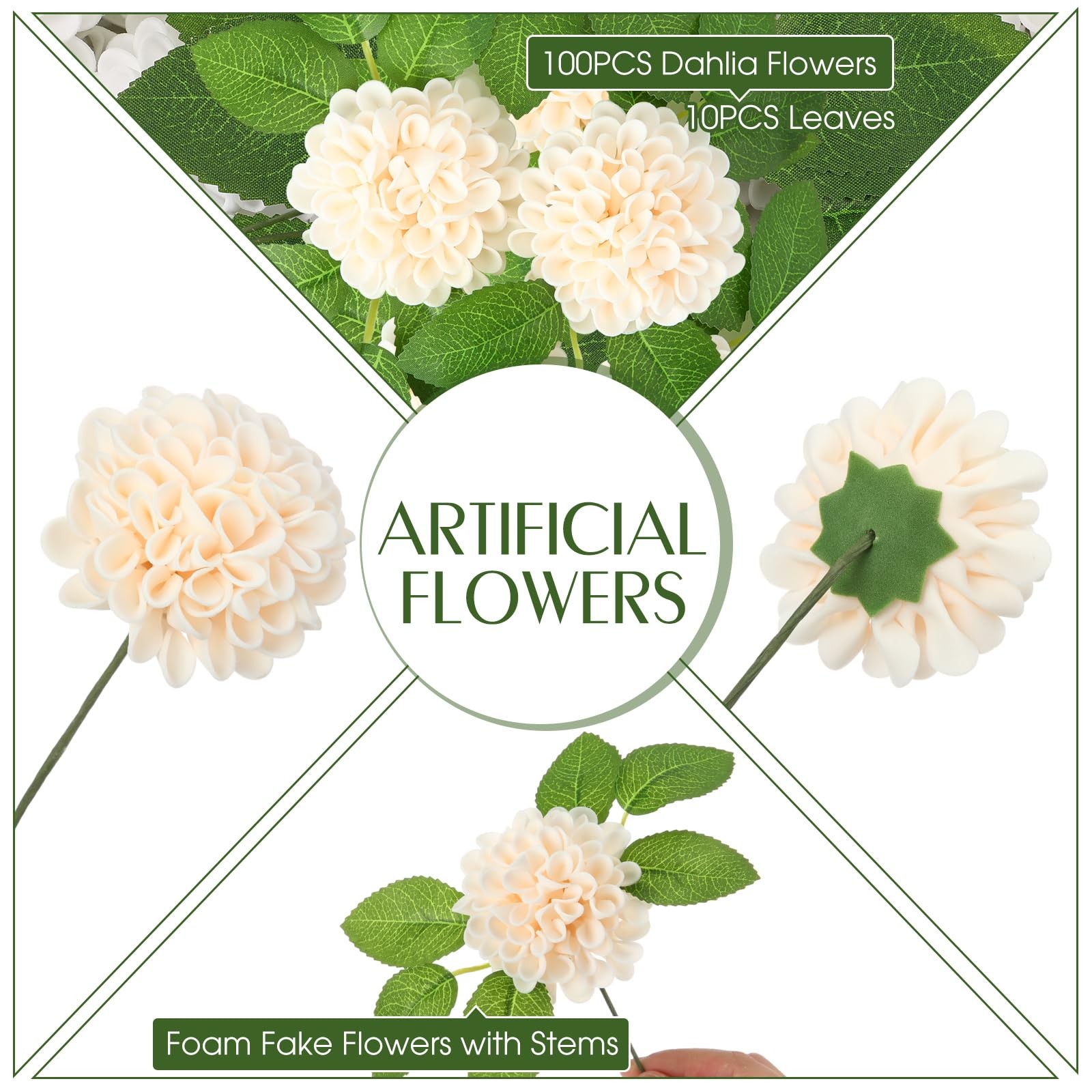 100 Pcs Artificial Dahlia Flowers Bulk Foam Roses Flowers with Stems Floral A…