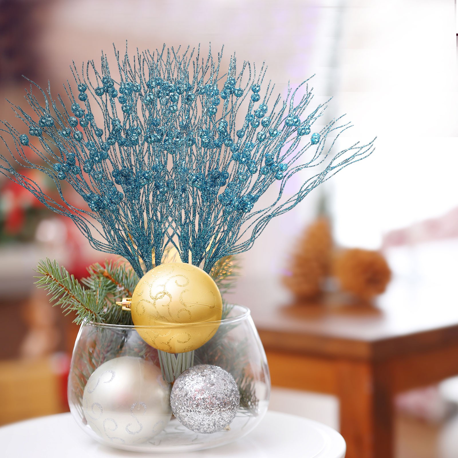 40cm Pink Glittered Berry Stem Festive Display