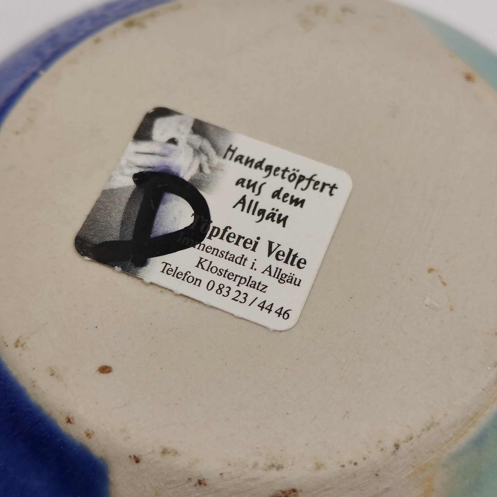 Töpferei Velte Allgau Germany Art Pottery Vase Flower Frog Handmade Blue Aqua