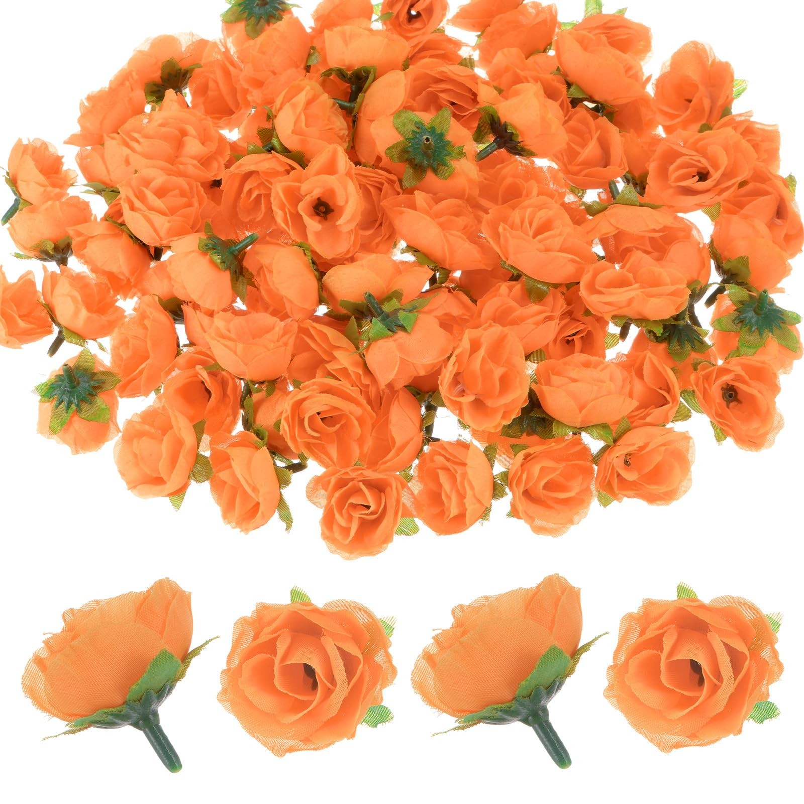 100 PCS Artificial Rose Heads 1.2 Inch Small Silk Faux Orange Wedding Flower