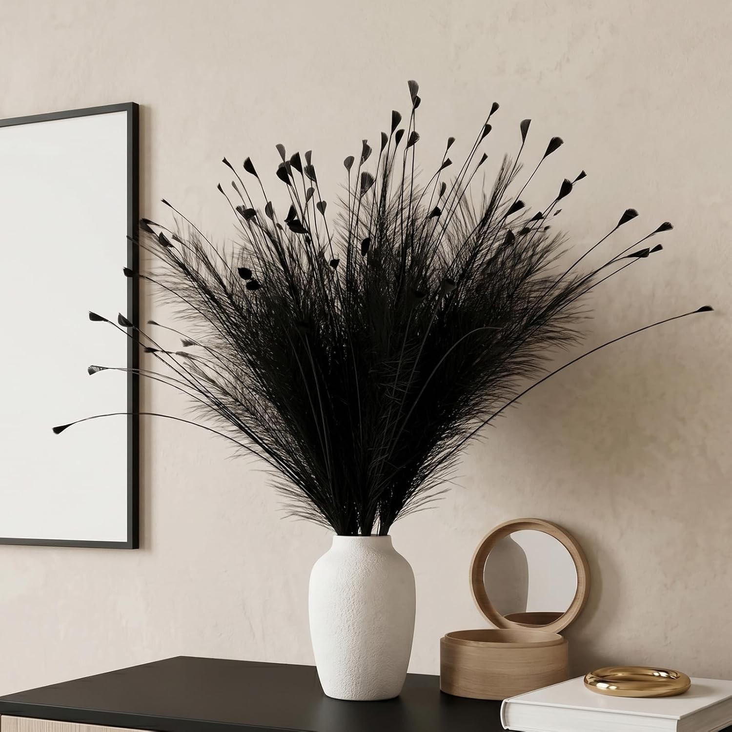 Black Pampas Grass Decor 4pcs 25 Inch Faux Pampas Grass ， Artificial Pampas f…