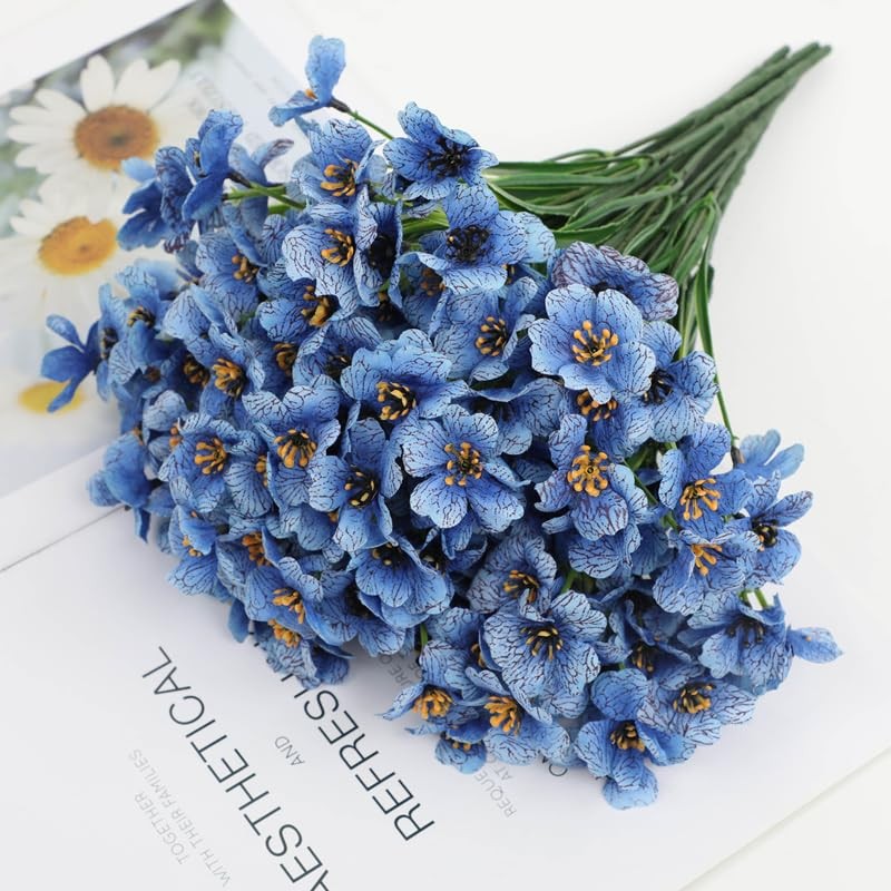 12 Bundles Blue Artificial Flowers Outdoor,UV Resistant Fake Flowers No Fade …
