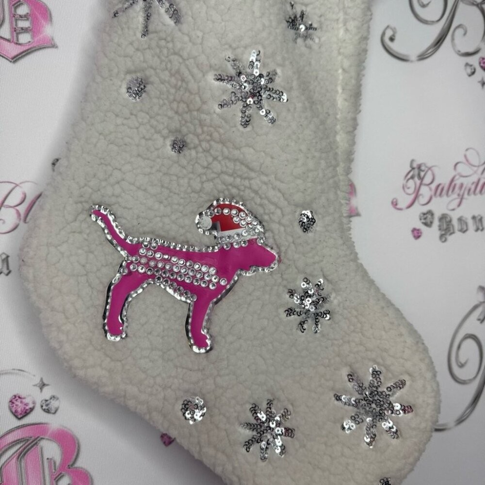 Victoria secret pink stocking Christmas Sherpa 2019 bling diamonds dog rare Xmas