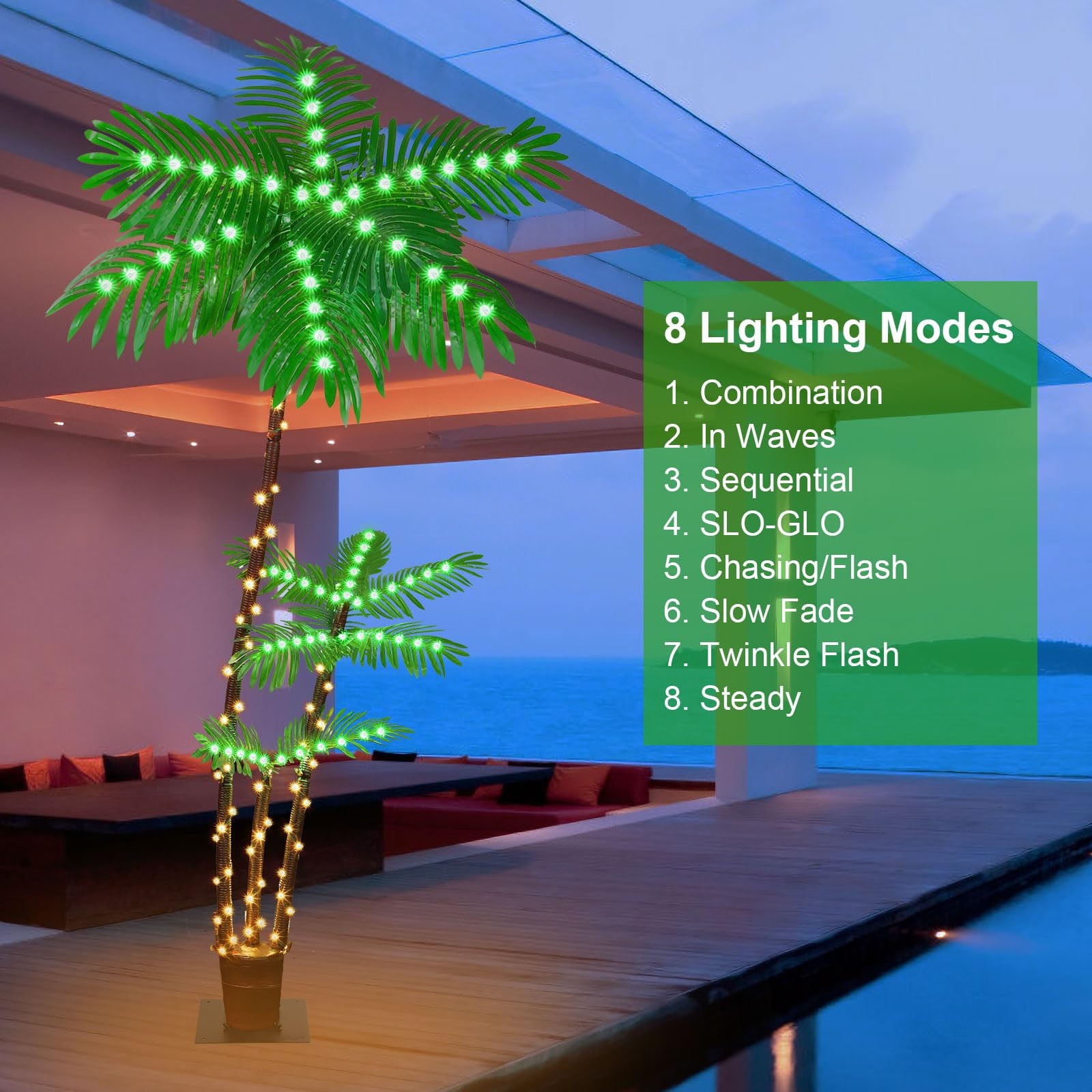 6FT LED Palm Tree Outdoor Indoor Waterproof Tropical Island Decor Tiki Poolside
