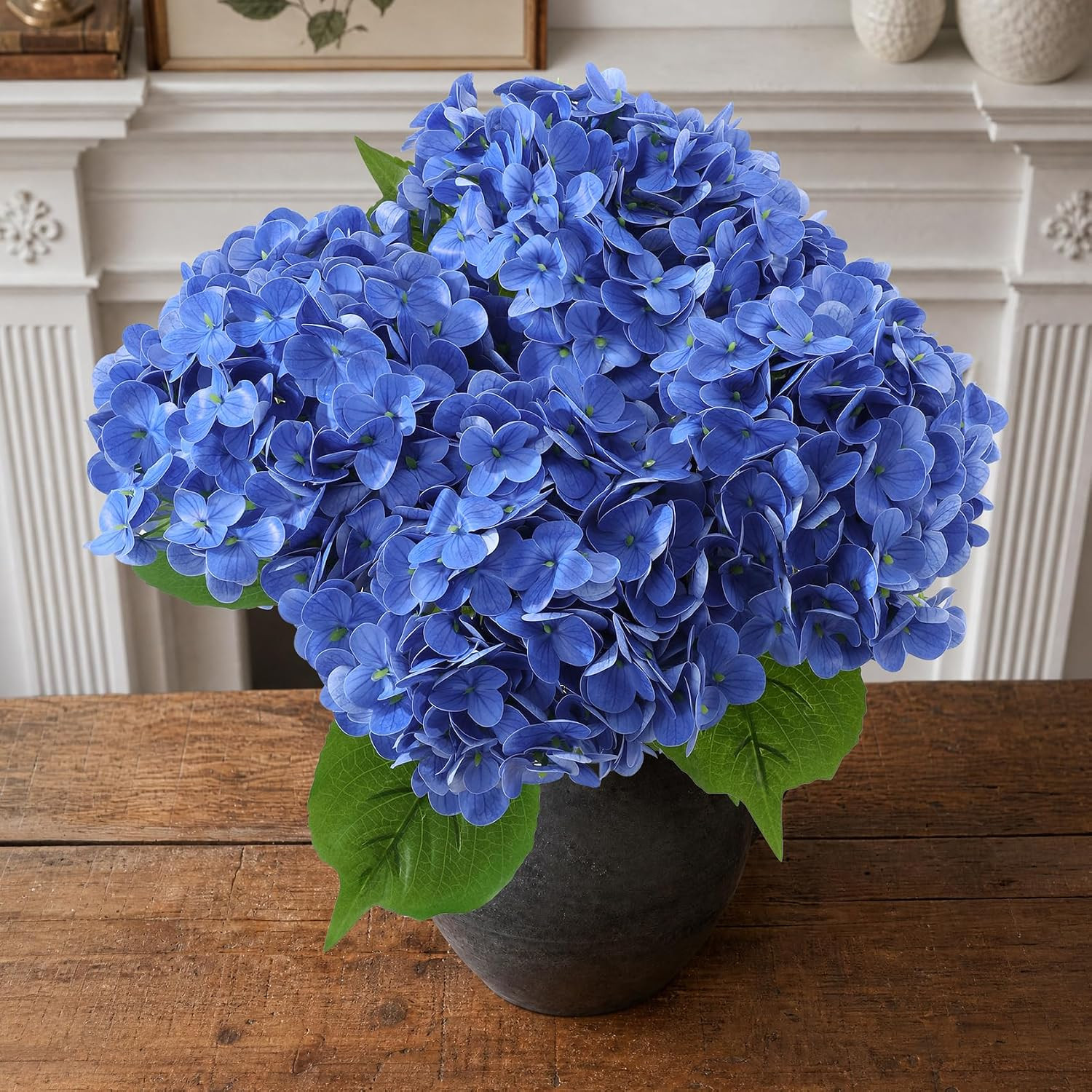 NINTYNINE Hydrangea Artificial Flowers, 4Pcs Real Touch Faux Hydrangea with Long
