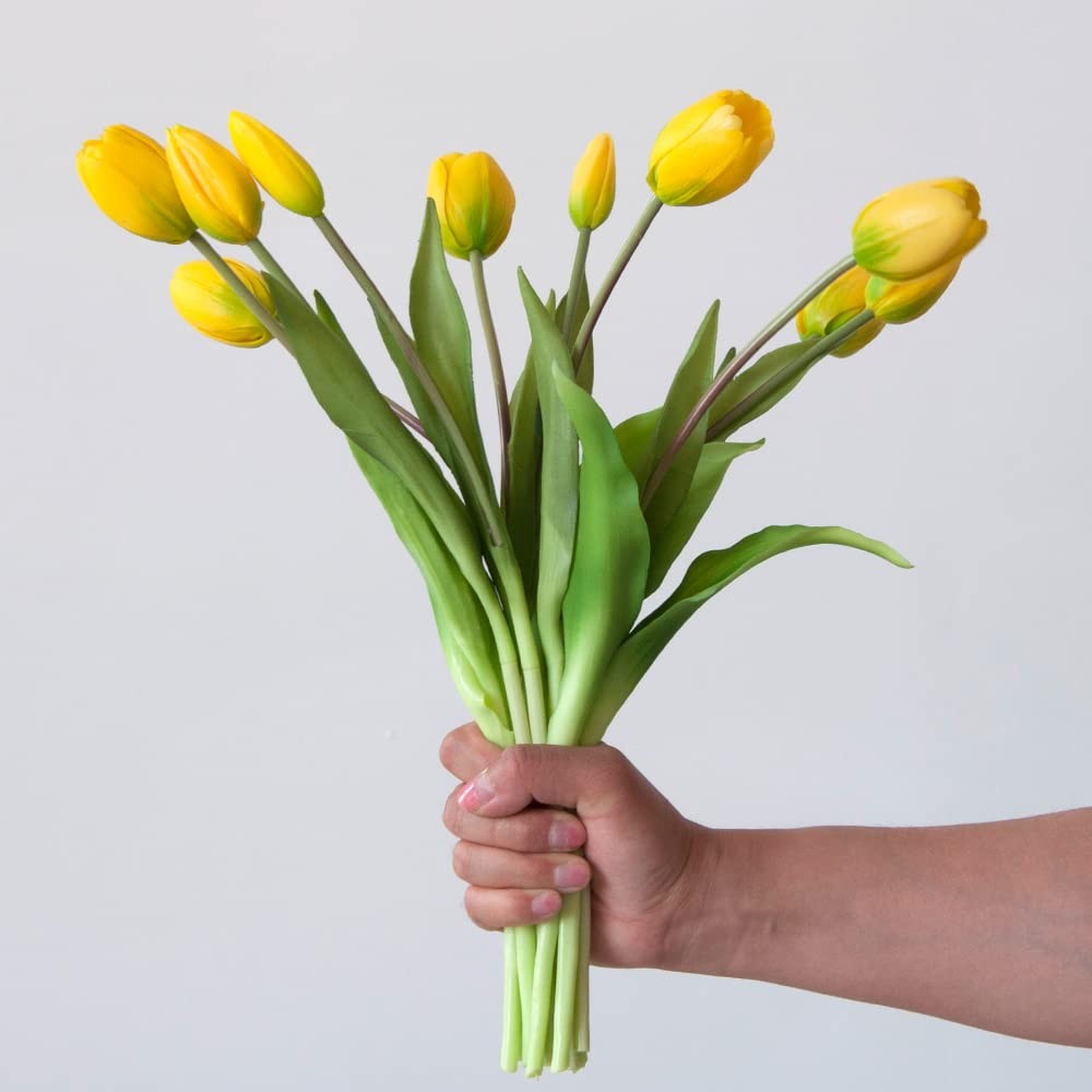 Yellow 16 Inch Artificial Real Touch Tulip Flowers Fake Bouquet 10 PCS