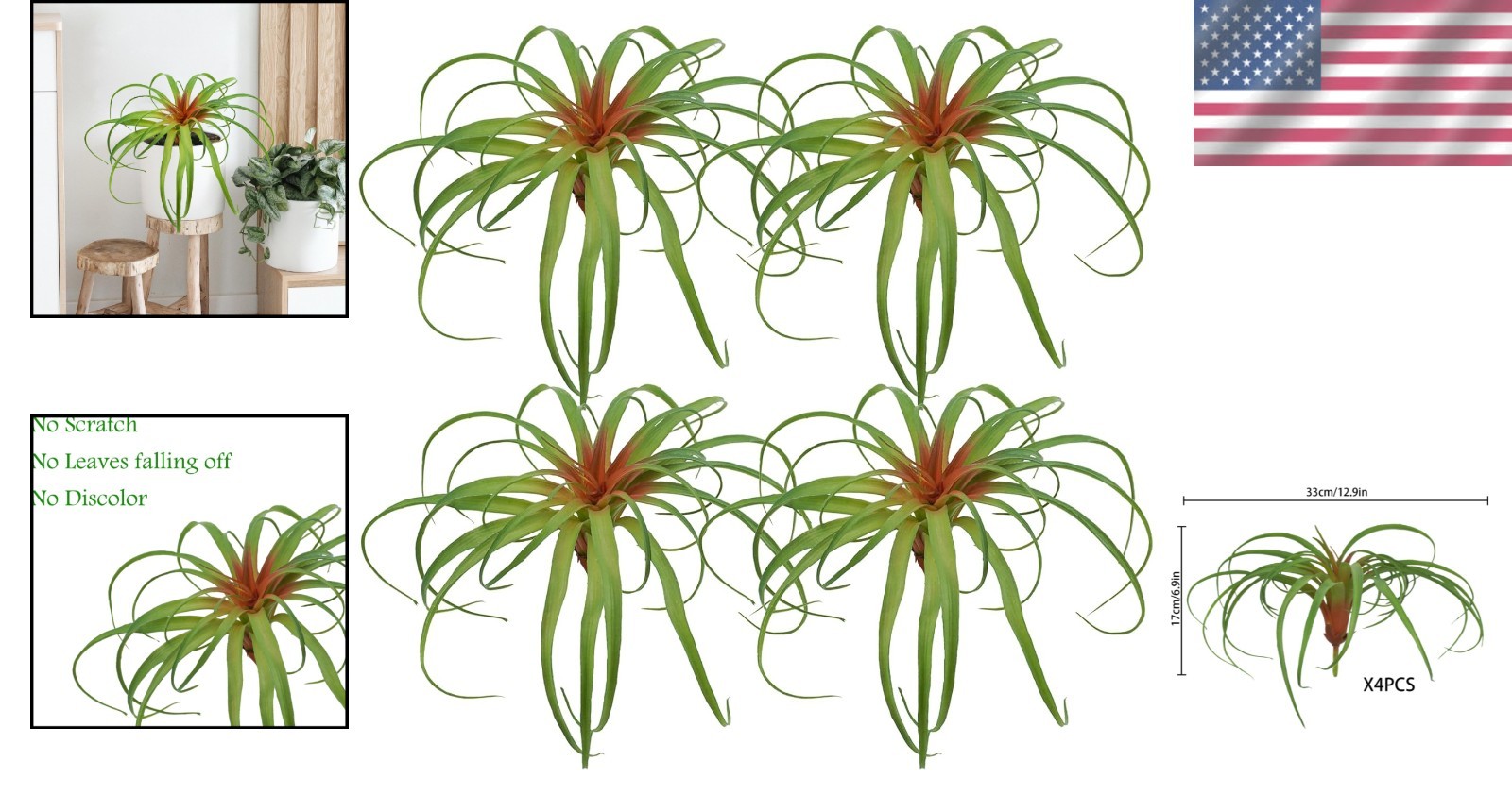 Realistic Flocked Tillandsia Plants – Set of 4