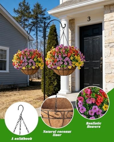 Artificial Faux Fake Hanging Flowers Plants Basket for Summer Outdoor outside De