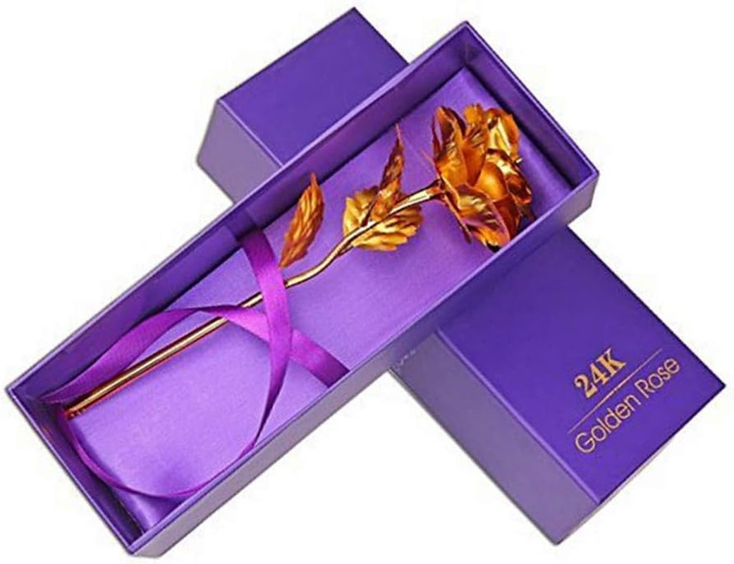 10In 24K Gold Foil Artificial Rose Flower, 24K Golden Rose Birthday Gift with Gi