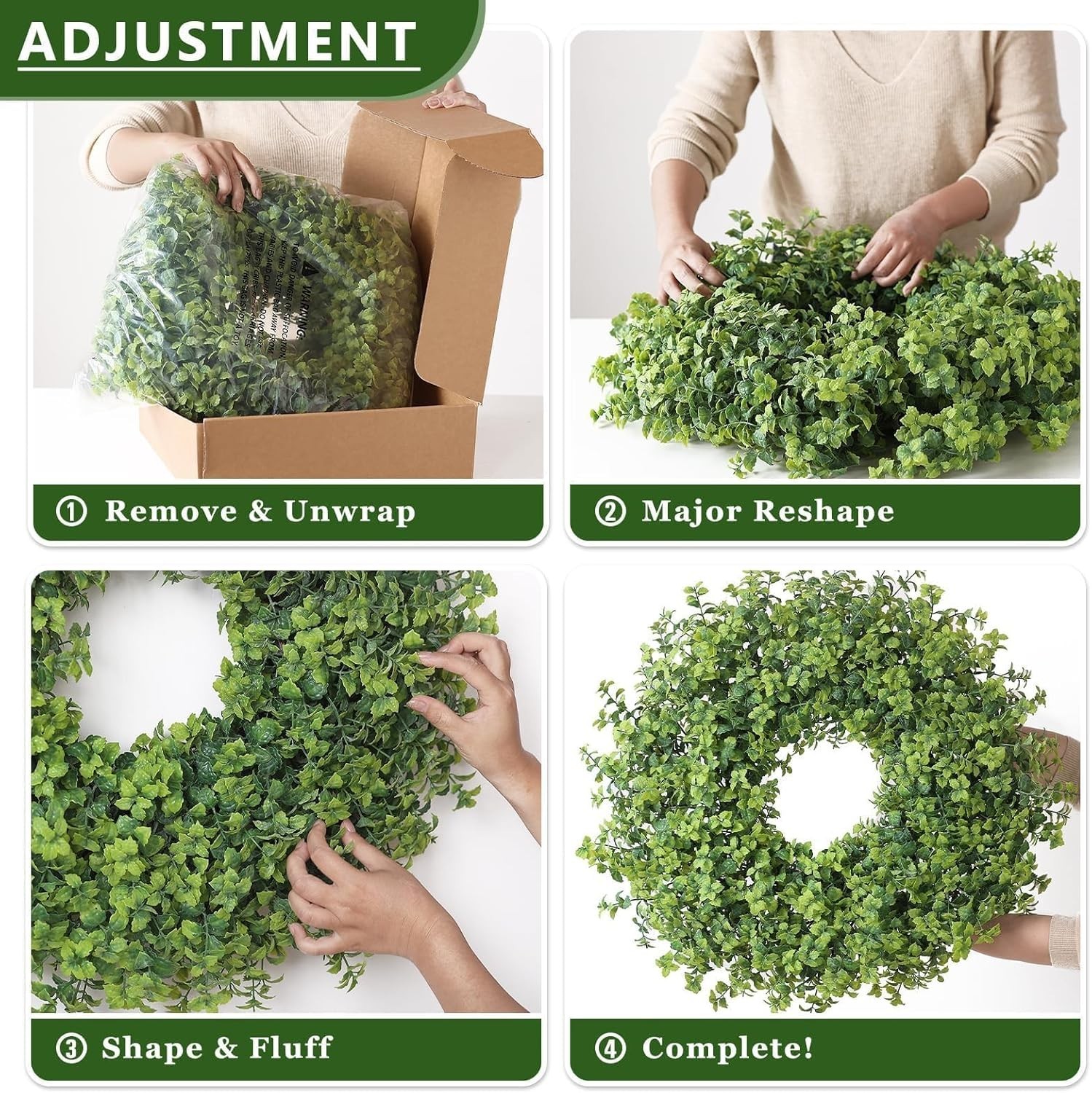 26 Inch Artificial Mint Leaves Wreath Faux Plant Door Decor