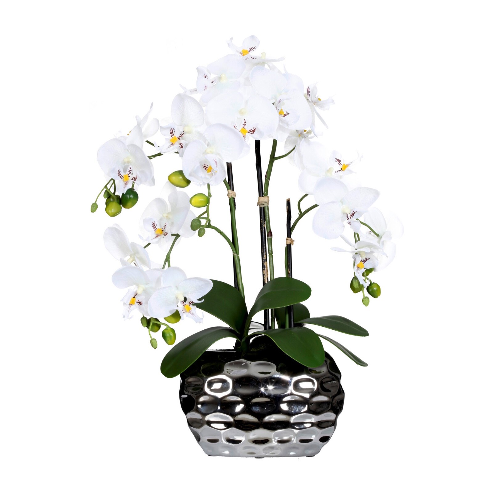 Potted Faux Flower Arrangement White Artificial Orchid, 23″ Tall