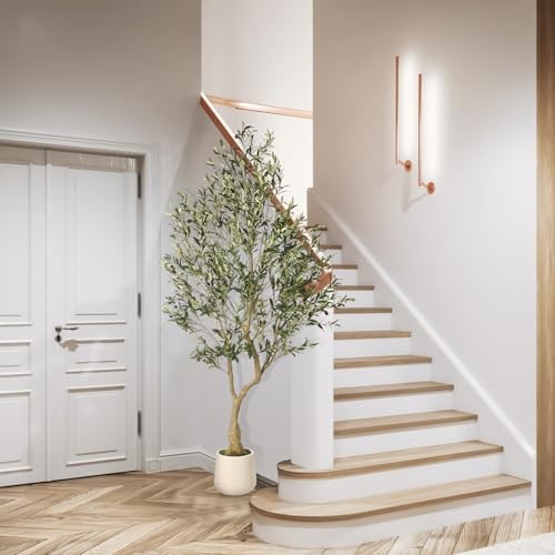 7ft Artificial Olive Tree with Tall Exquisite Planter – Realistic 6ft 11in