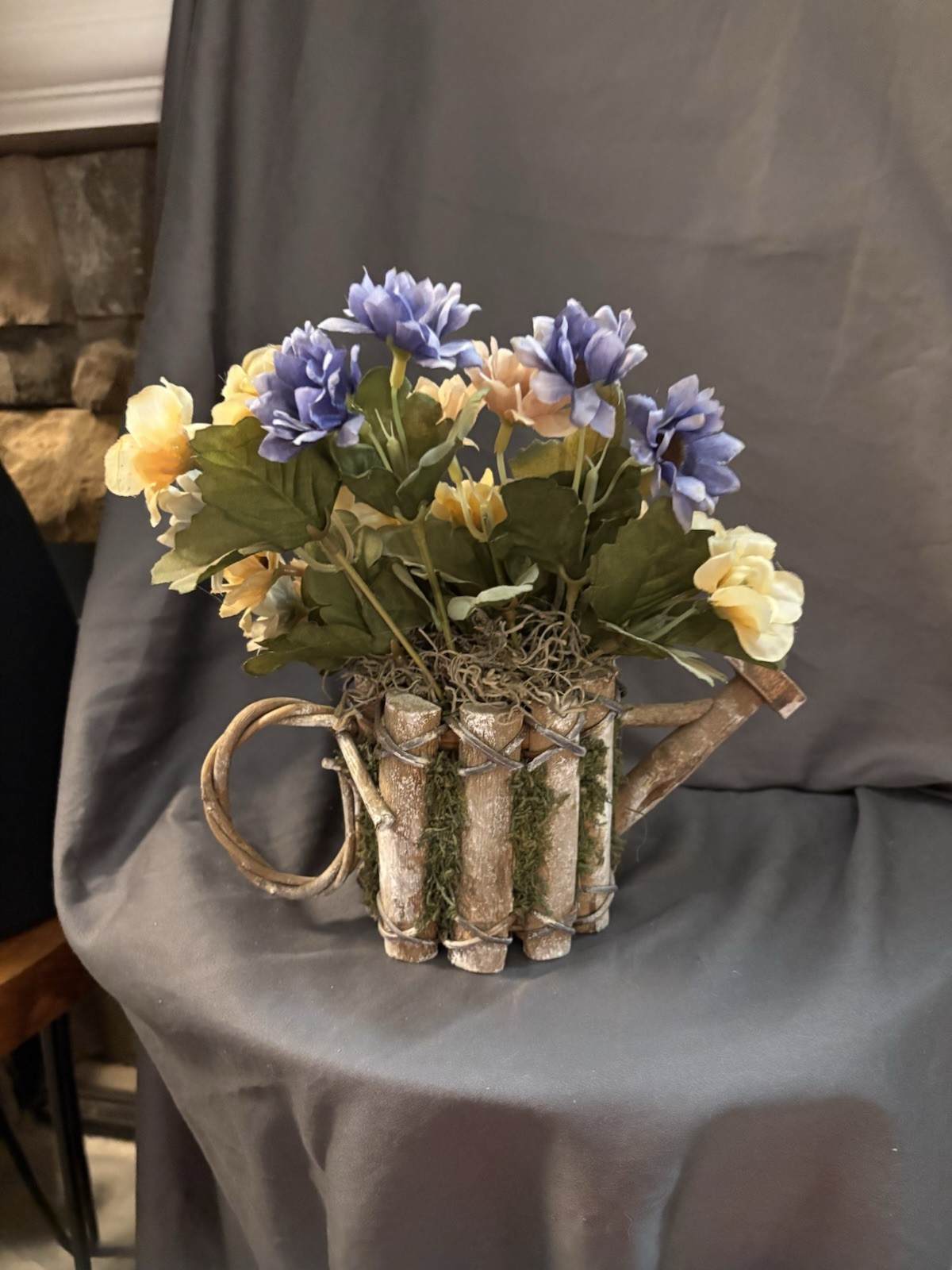 10 X 10” New Handmade Floral Arrangement In Wooden Watering Pot SKU HW6