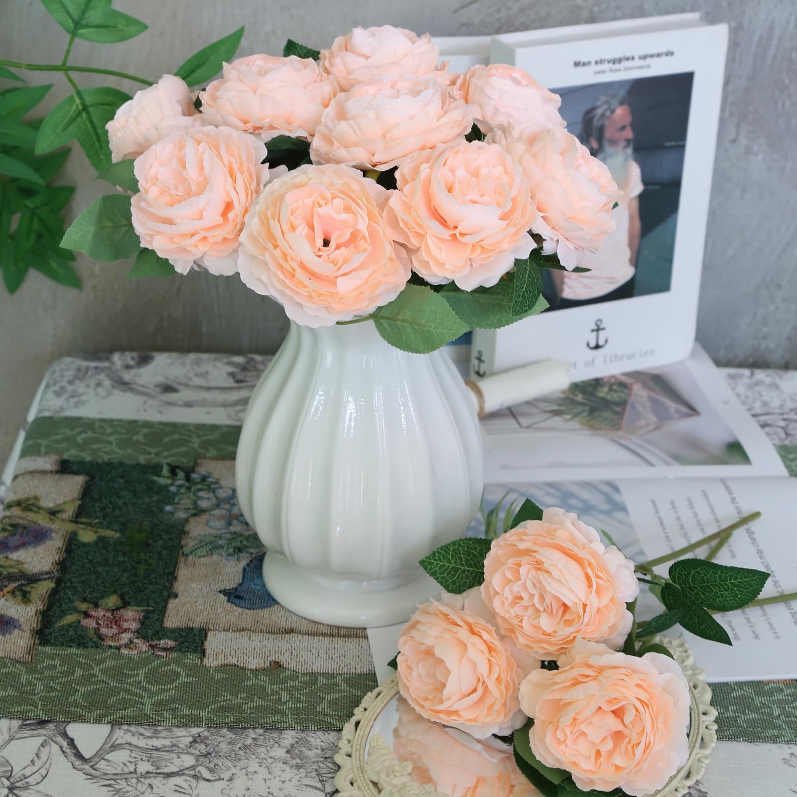 12 PCS Champagne Peonies Artificial Flowers 11 in Silk Peonies Artificial Peo…