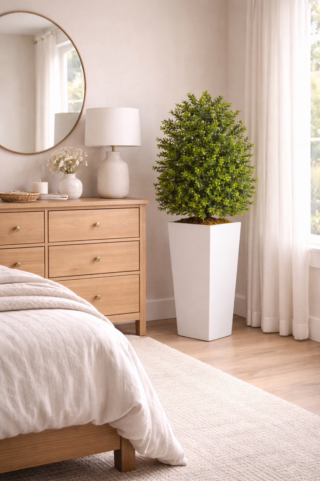 33” Artificial Boxwood Tree Houseplant in White Planter, Floral Decor
