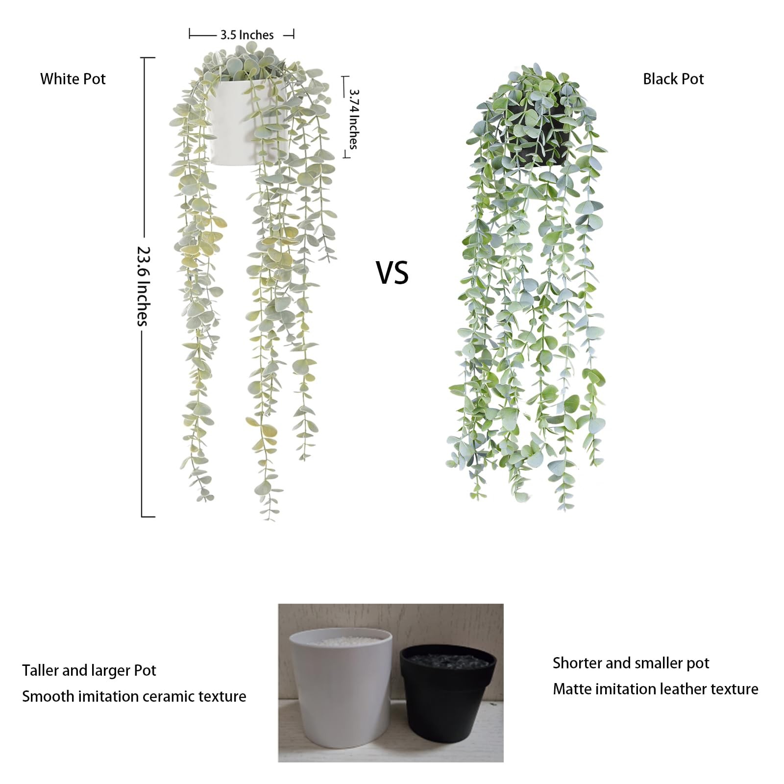 Medium Decorative Hanging Plant Faux Ivy Eucalyptus Vine Greenery White Pot