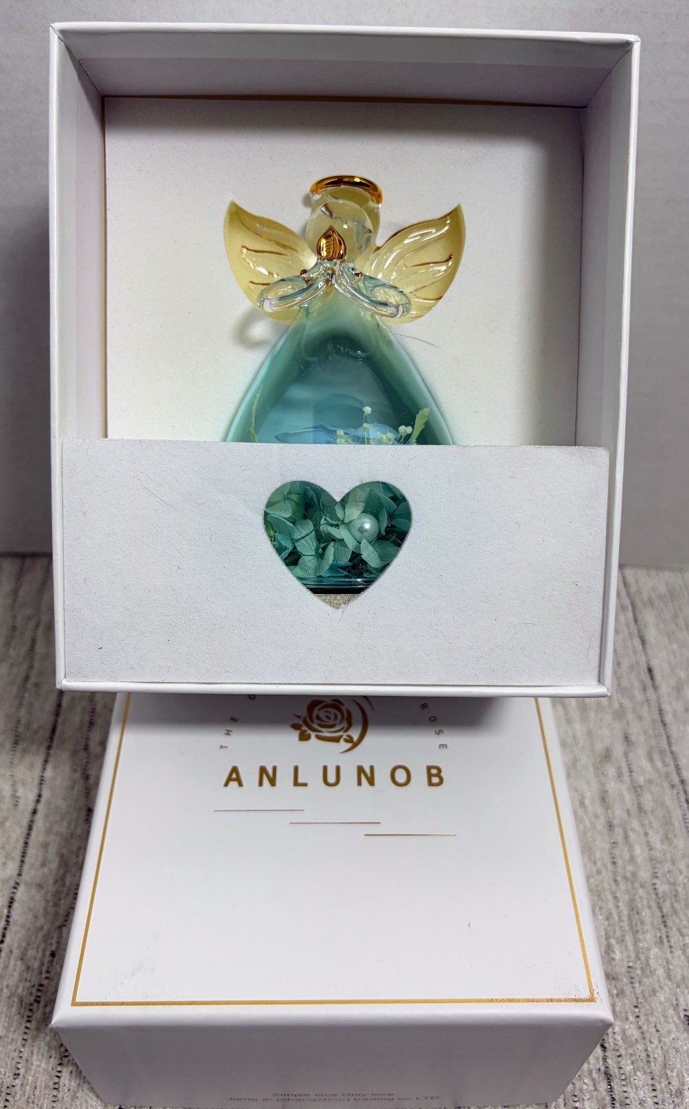 Glass Angel Figurine with Preserved Flowers – Eternal Rose ANLUNOB – Gift Box In