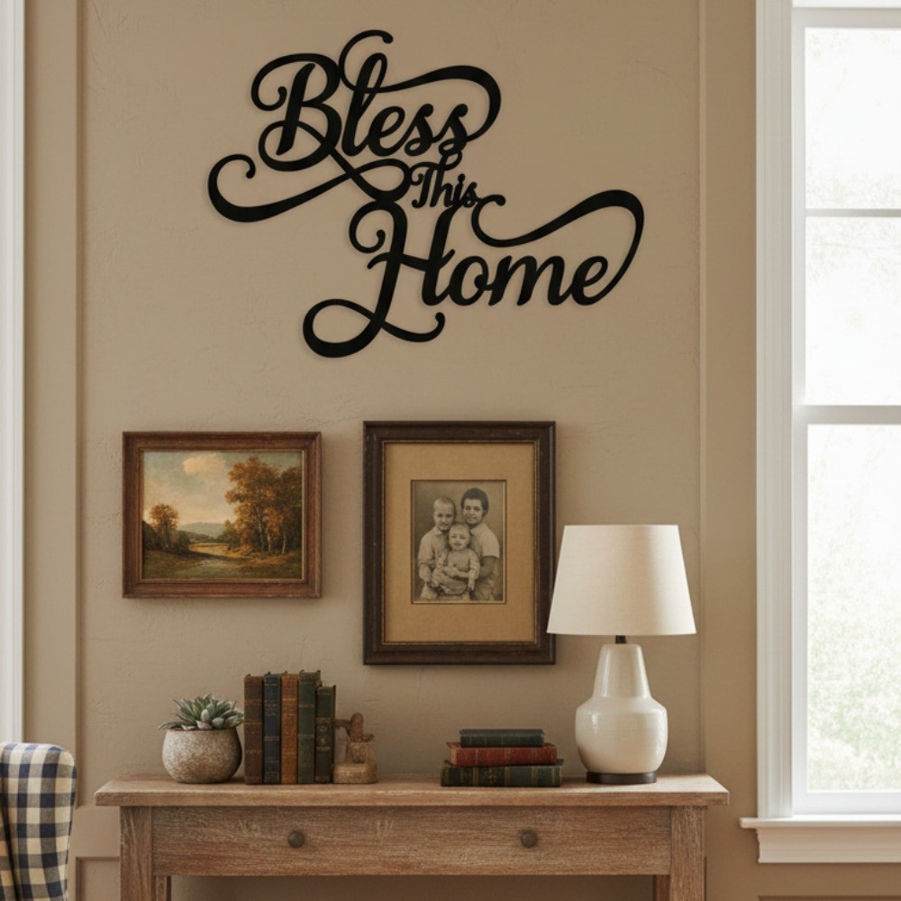 “Bless This Home” Metal Wall Art – Rustproof Farmhouse Housewarming Home Decor